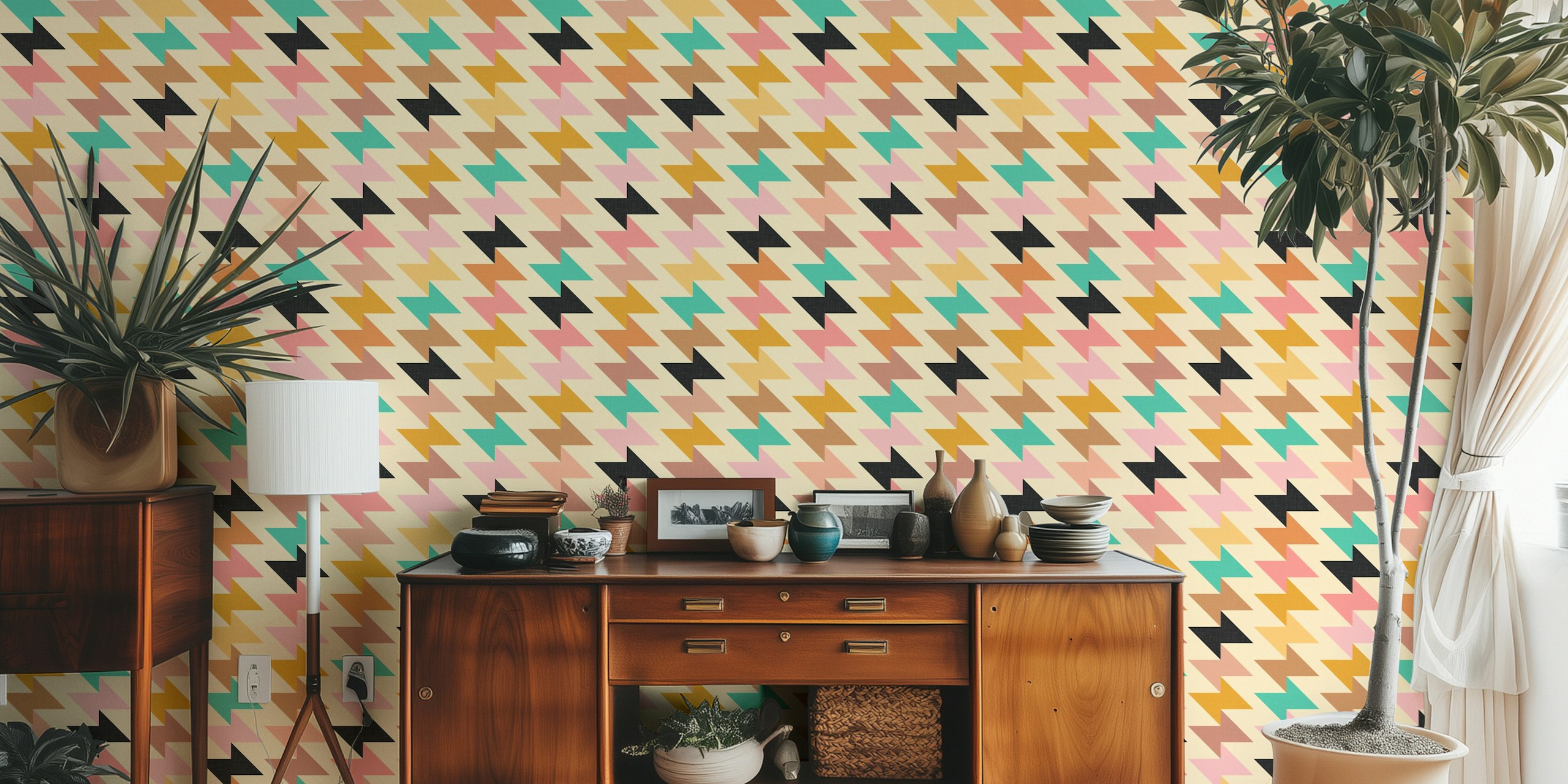 Cheerful geometric wallpaper in a room