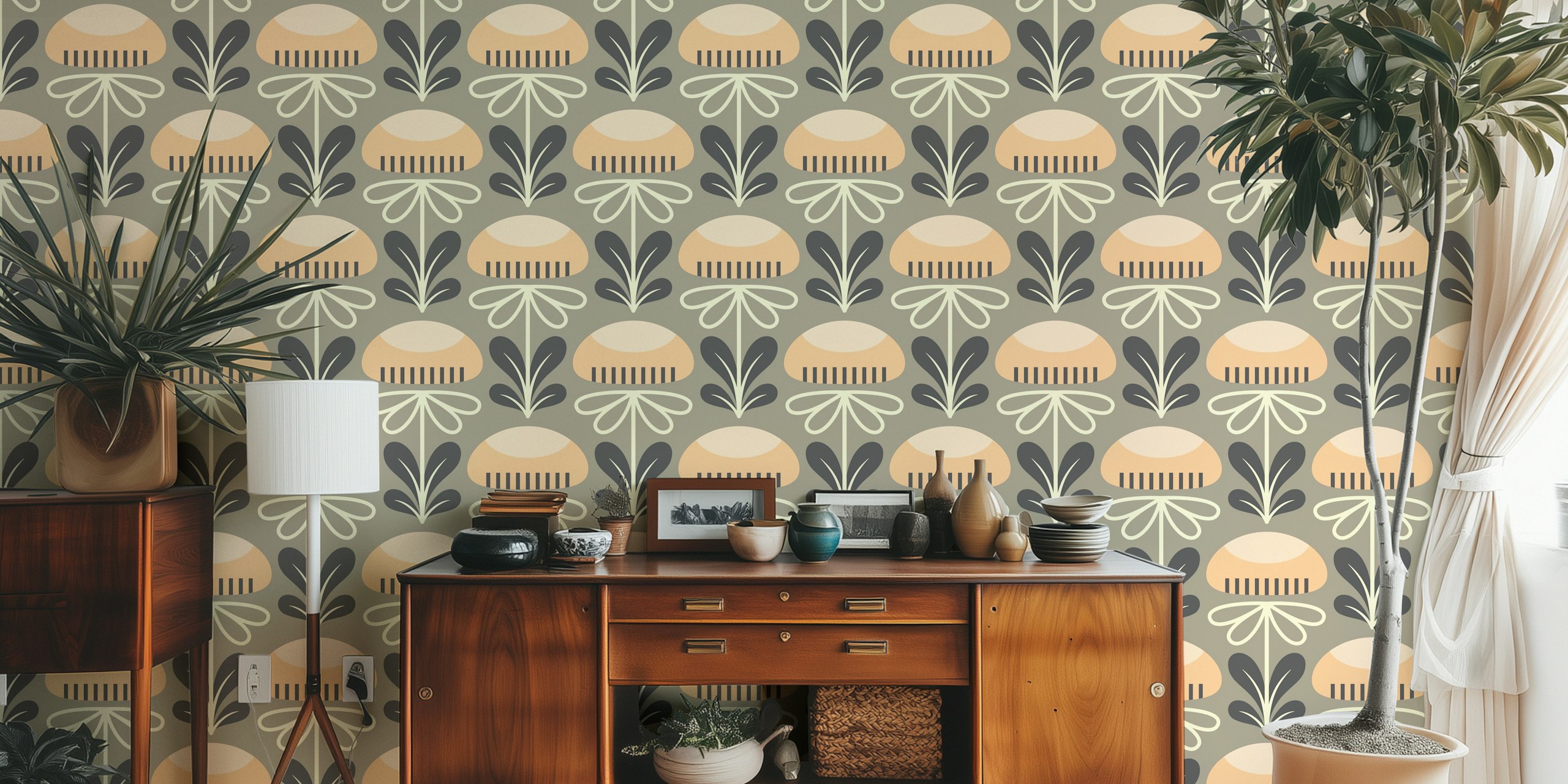 Papel pintado Soft Peach Blossoms en una habitación