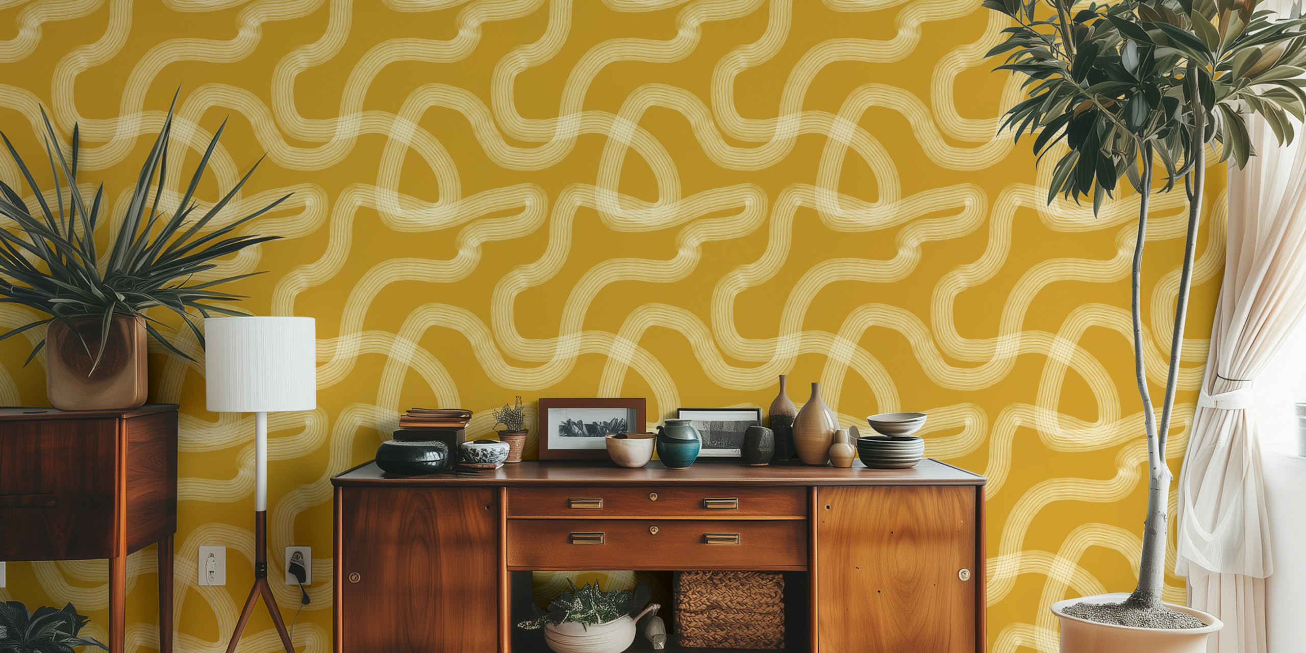 Zen Garden Mustard wallpaper in a room