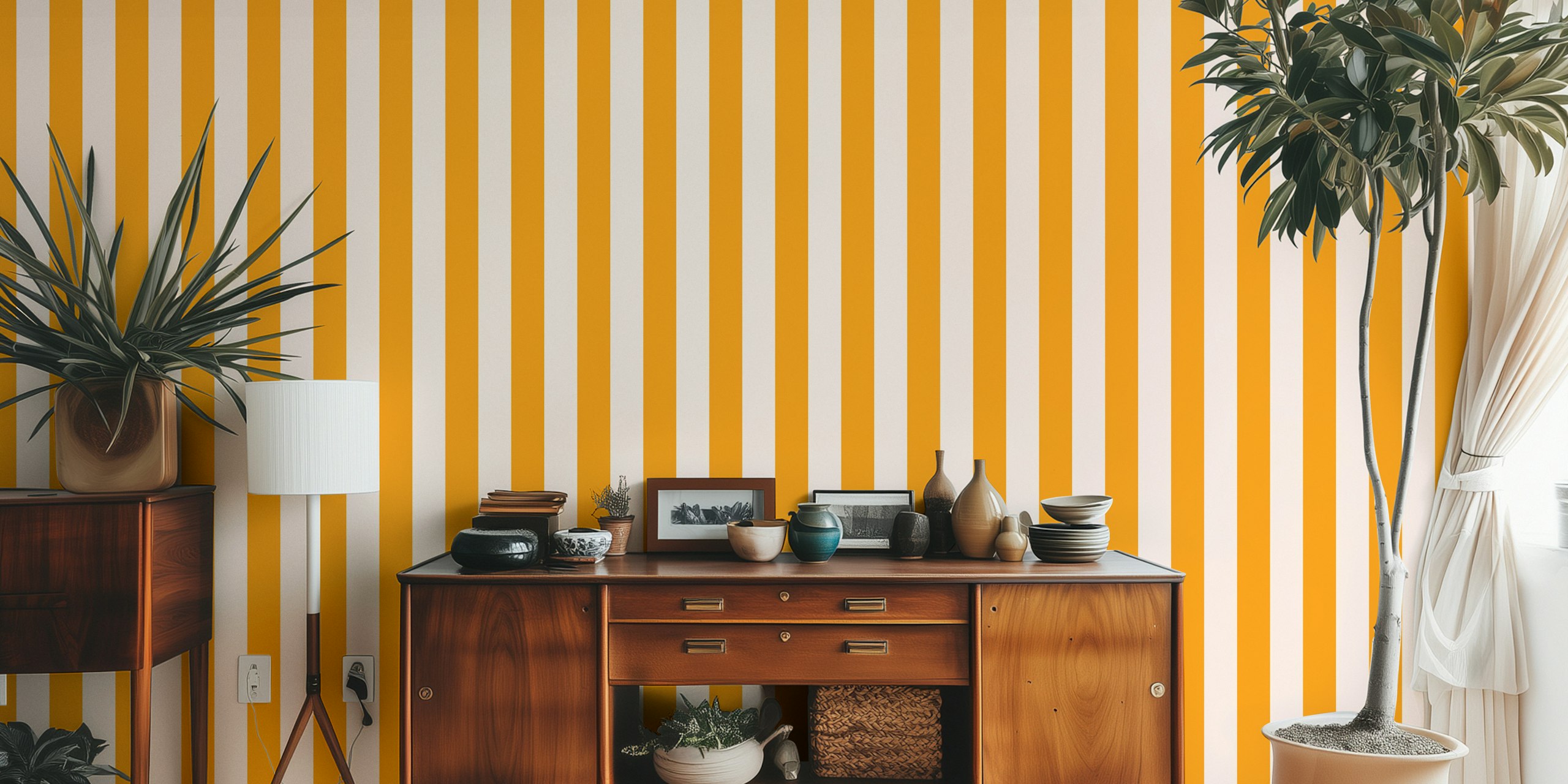 Fresh Striped Lines Yellow ταπετσαρία σε ένα δωμάτιο
