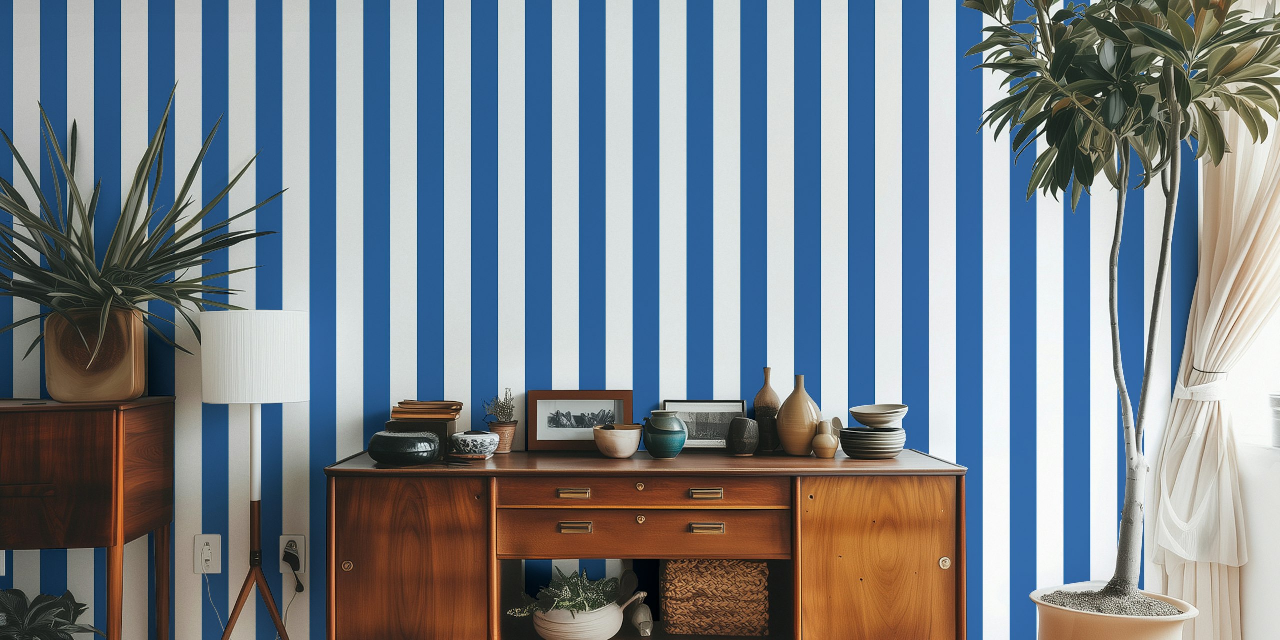 Fresh Striped Lines Blue pozadina u sobi