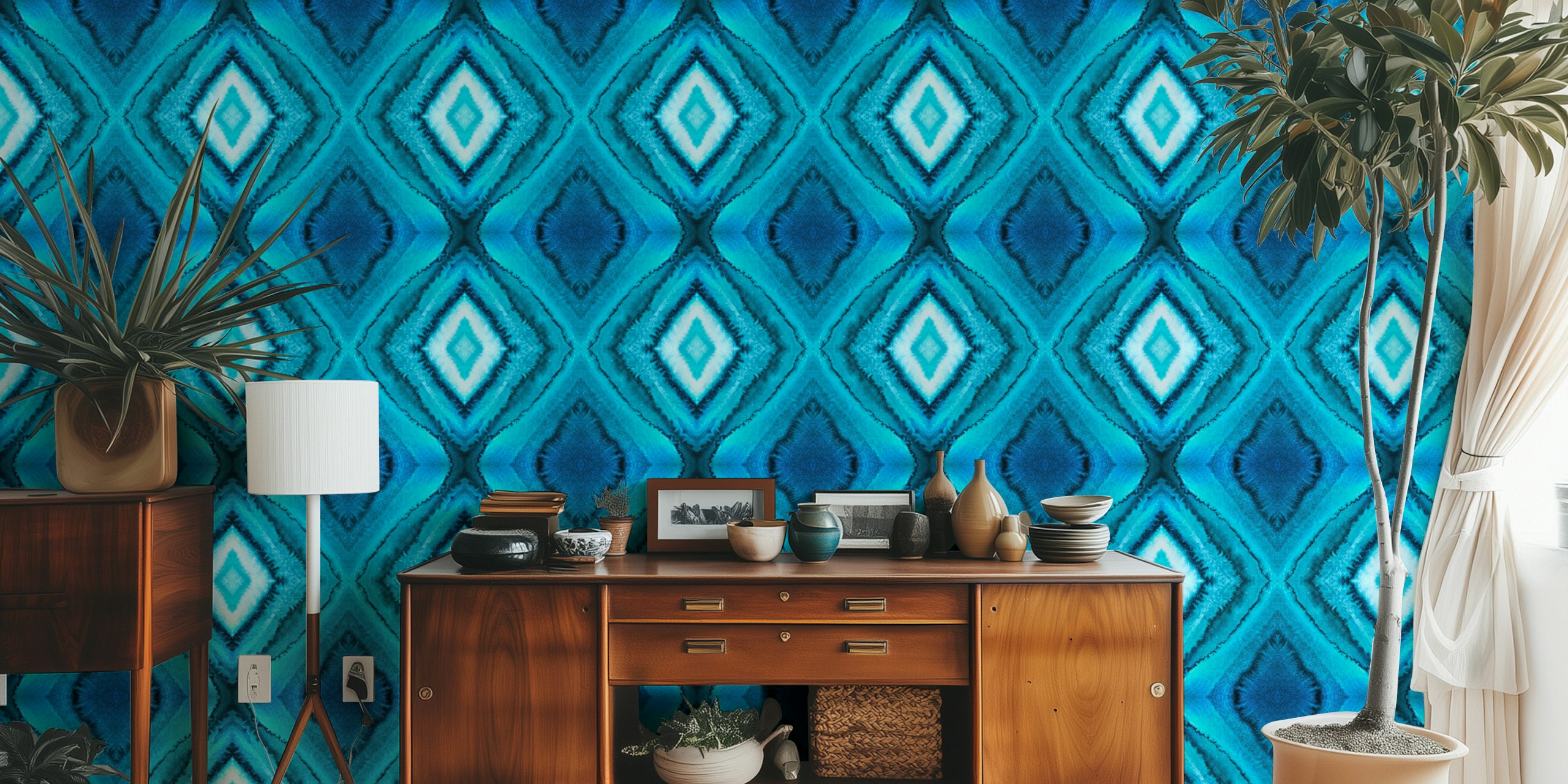 Blue Diamond Waves wallpaper in a room
