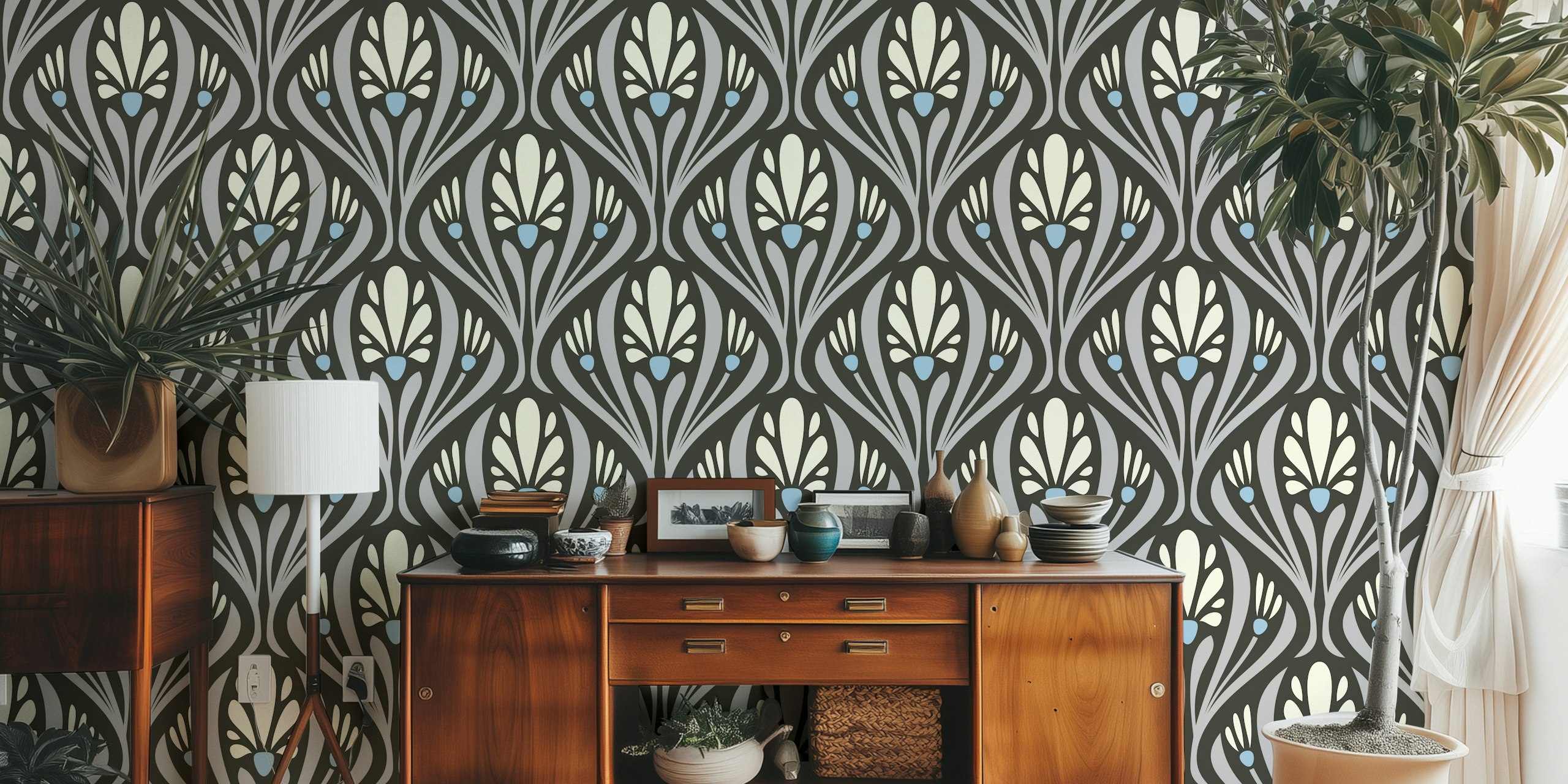 Art Nouveau Floral wallpaper in a room setting
