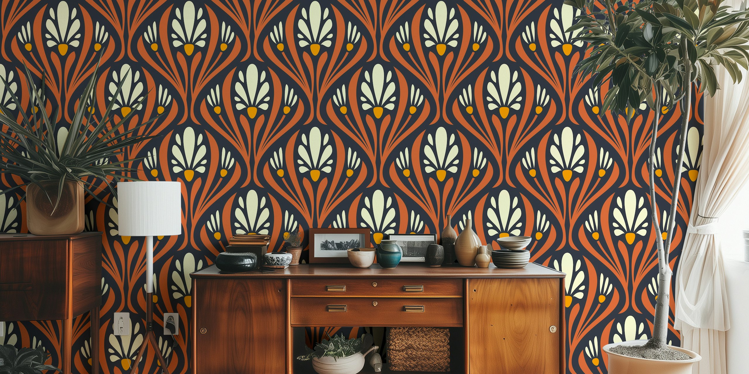 Art Nouveau Floral Wallpaper in a room