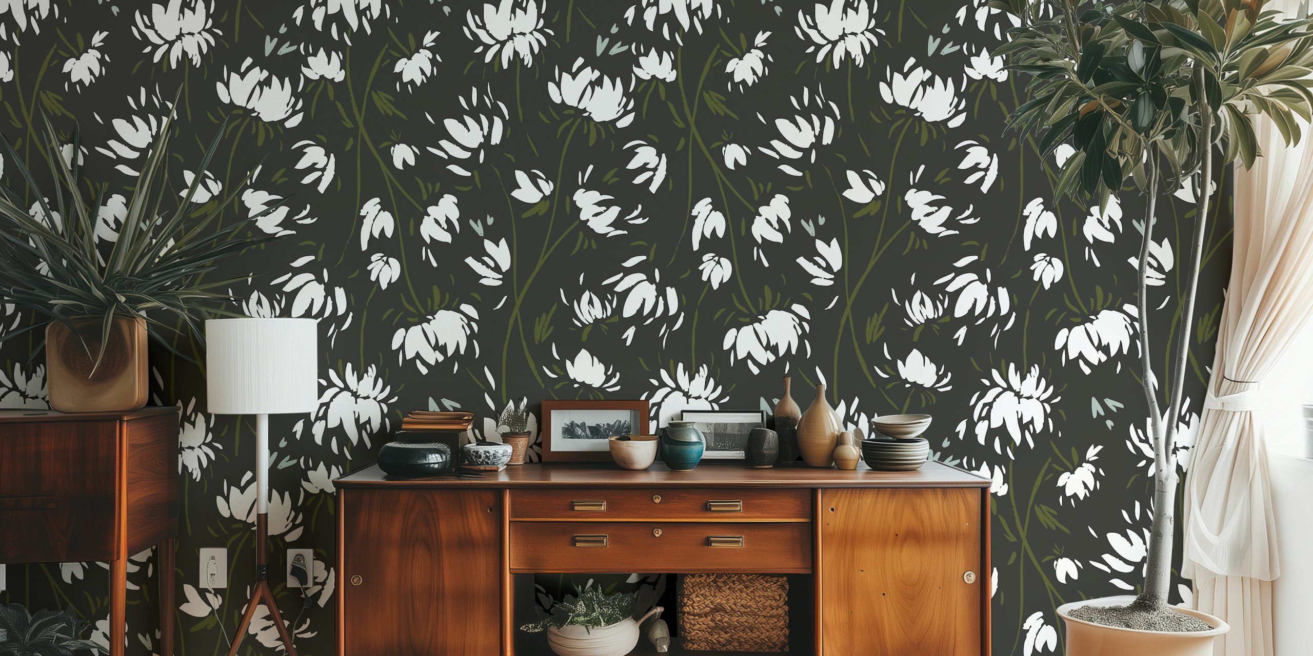 Vintage Floral Vines Black ταπετσαρία