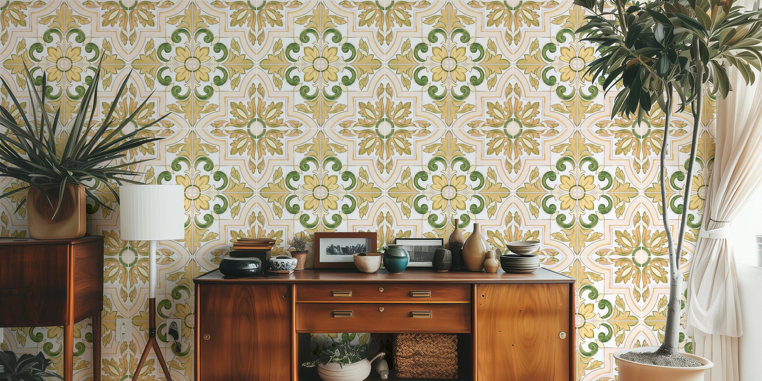 Italian Tiles Green tapetti huoneessa
