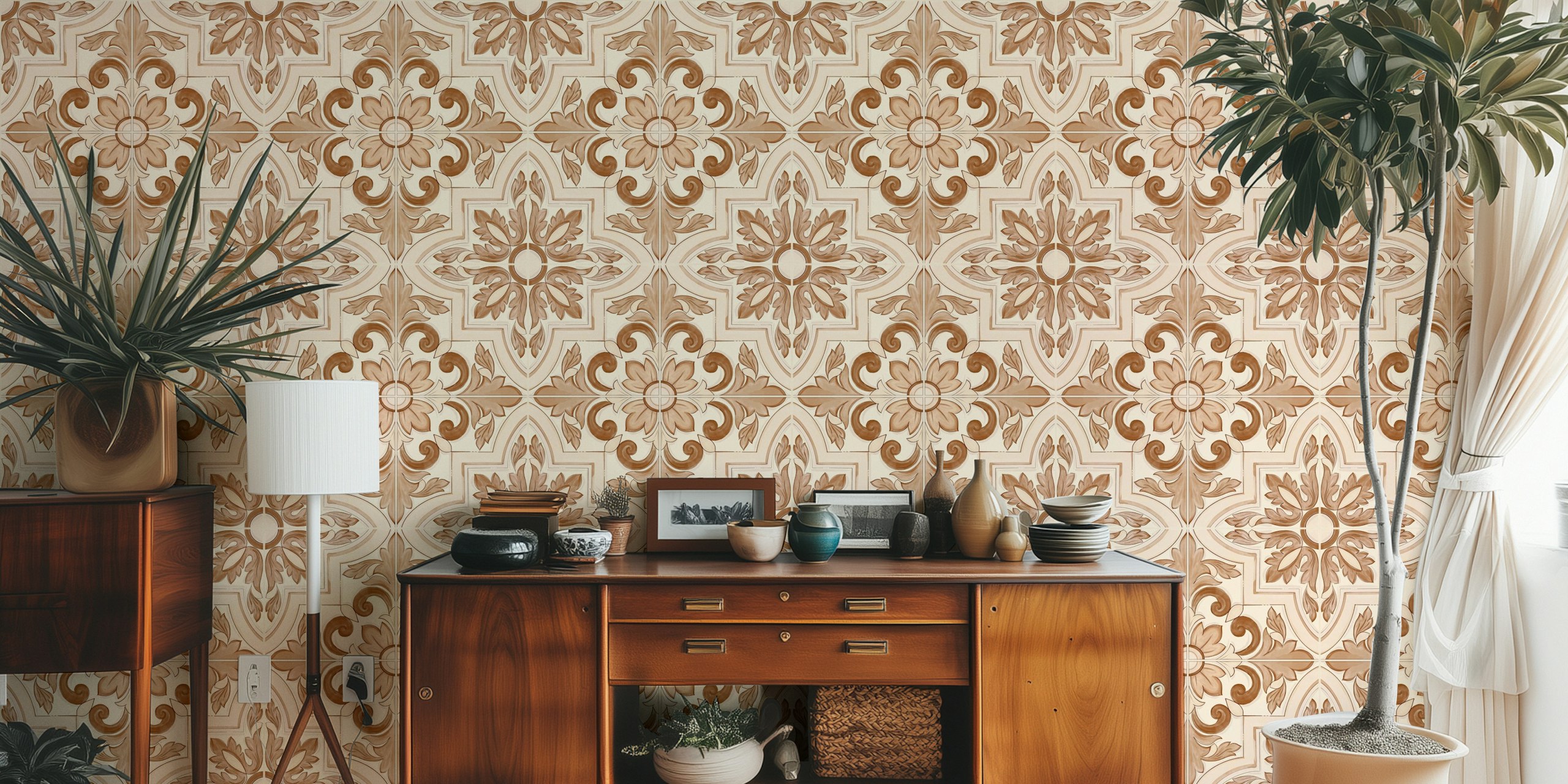 Design de papier peint Italian Tiles Terracotta dans une pièce