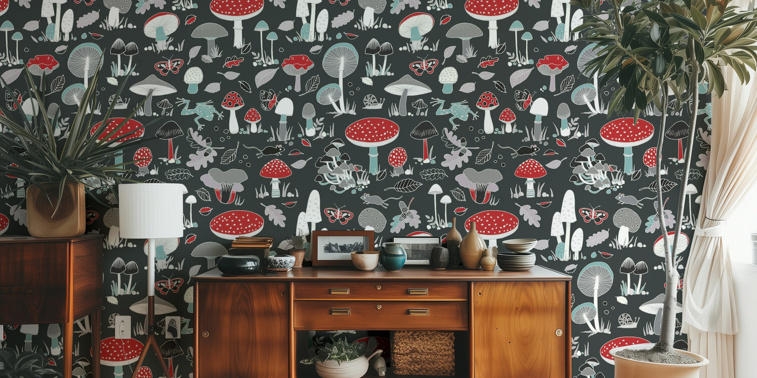 70s Mushrooms wallpaper in a modern room