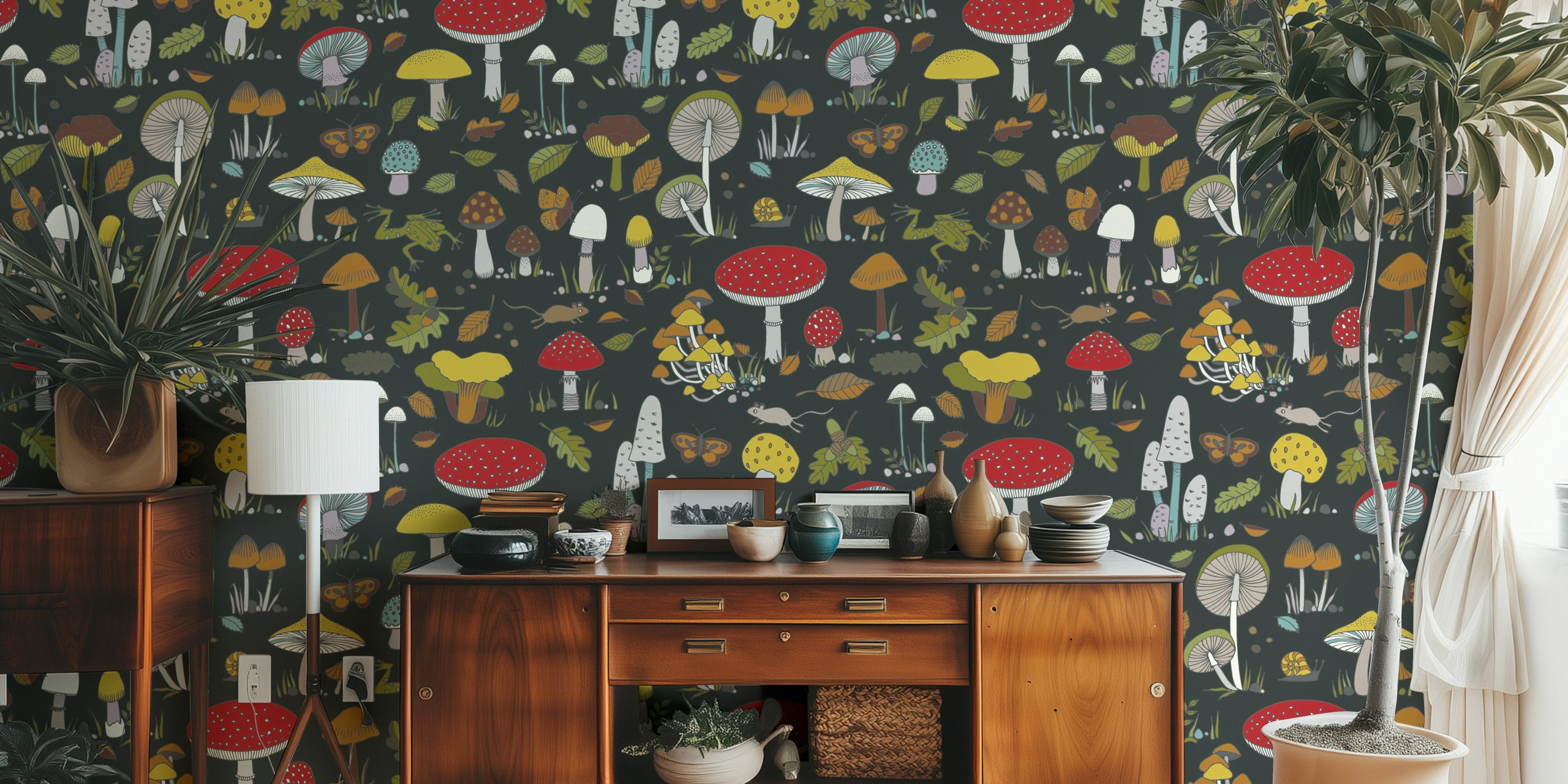 Forest Floor wallpaper with toadstools and frogs