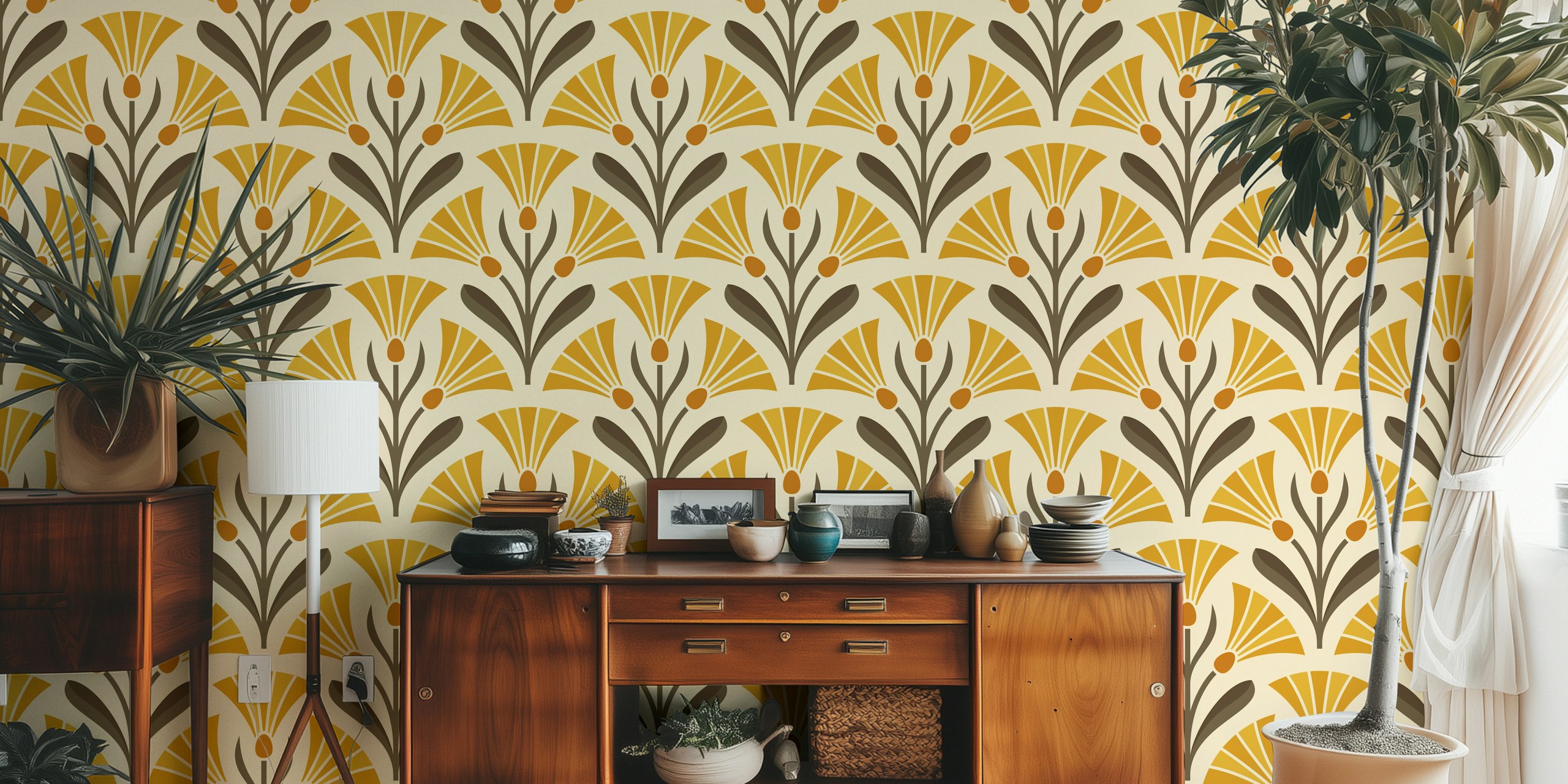 Art Deco Floral Fusion wallpaper σε ένα δωμάτιο