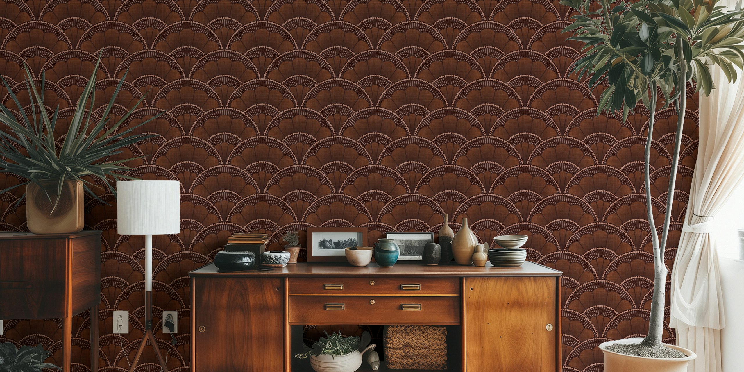 Art Deco scallop shell fan Tapete in Braun