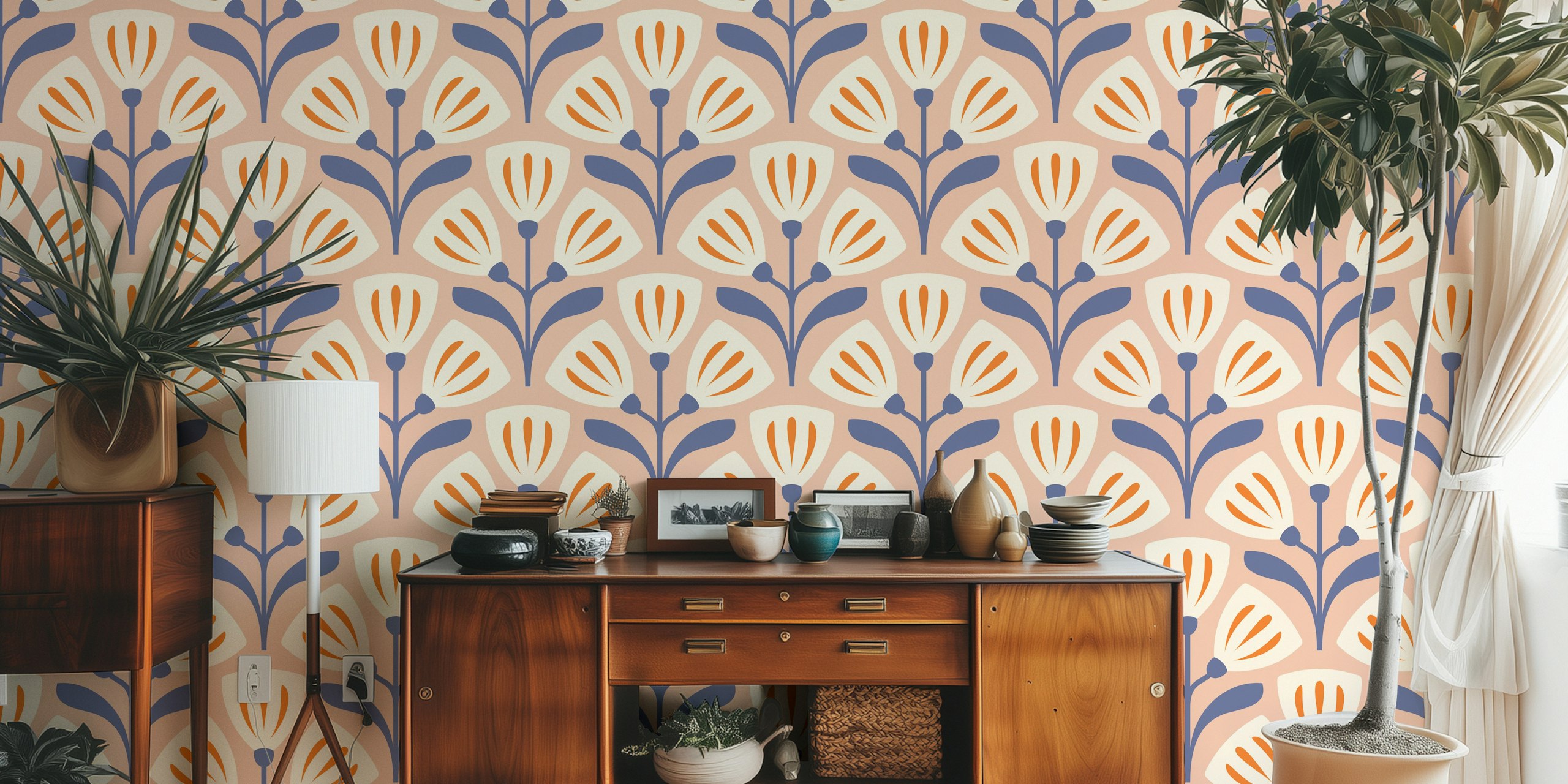 Vintage Bellflower wallpaper in a room