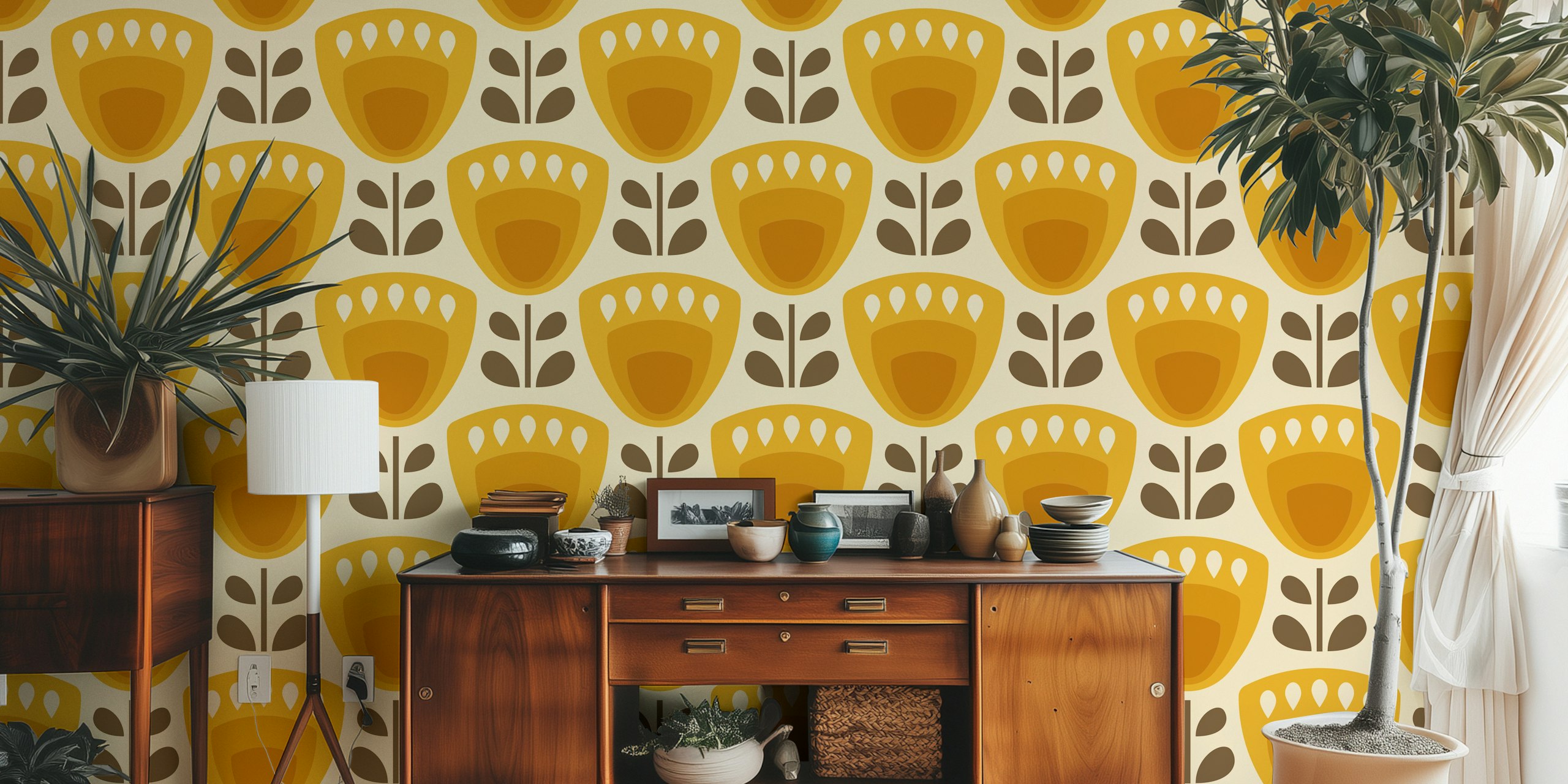 Mid-Century Tulips in Orange tapeta u sobi