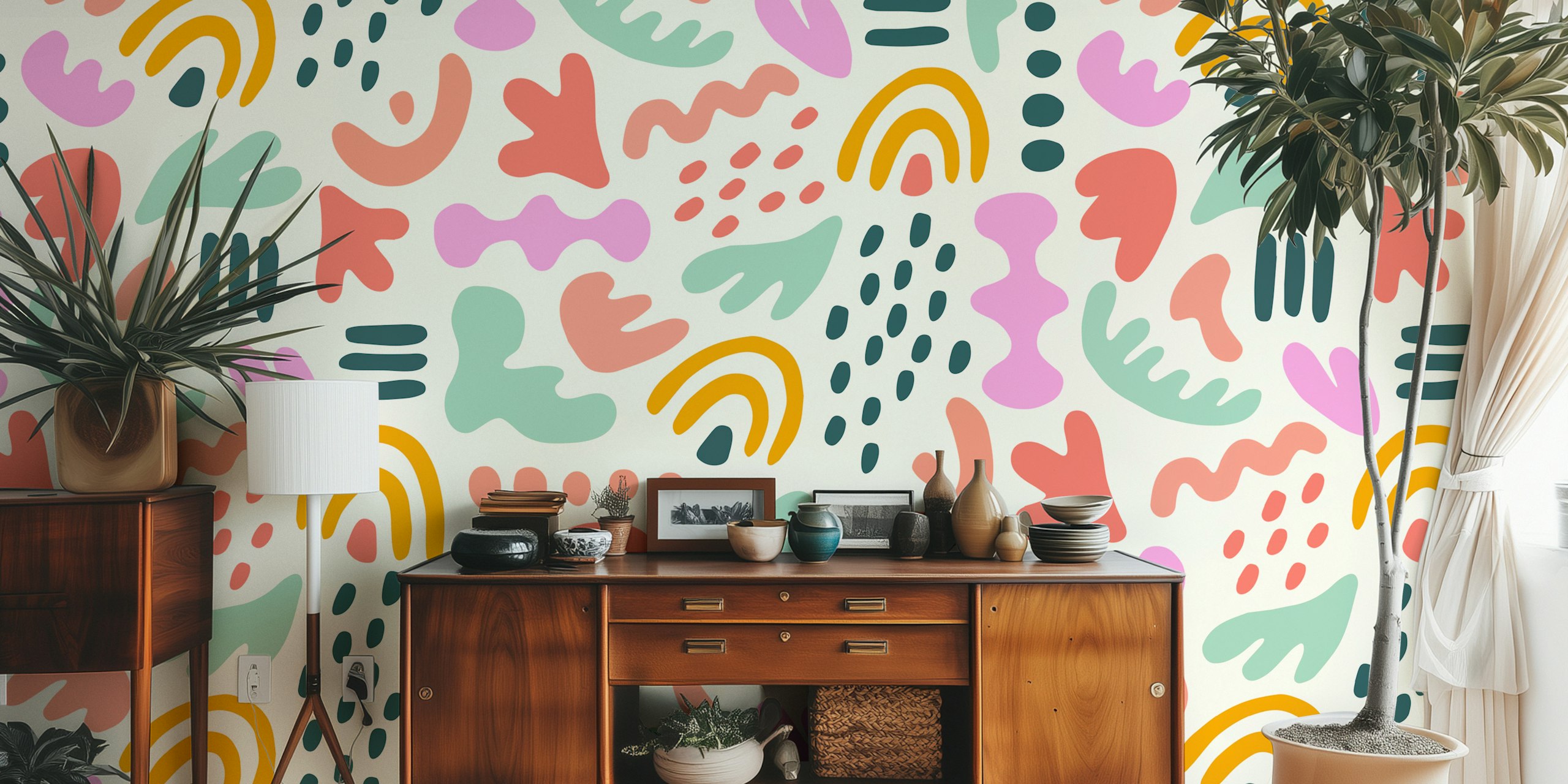 Papel pintado Retro Organic Shapes en una habitación