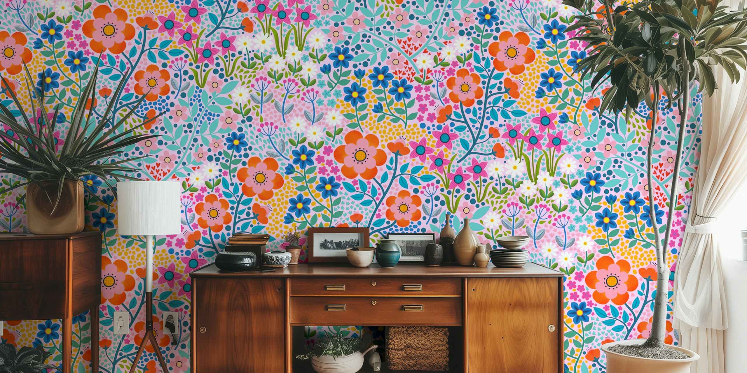 Summer Flower Garden wallpaper displayed in a room