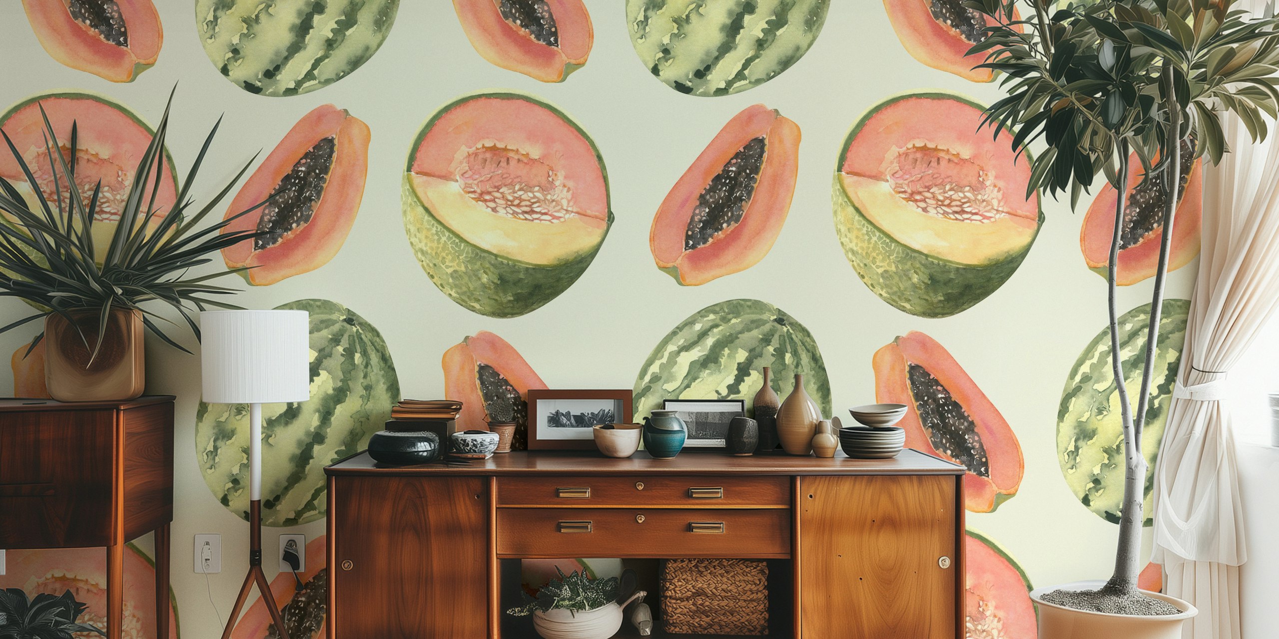 Exotic melons and papaya wallpaper design