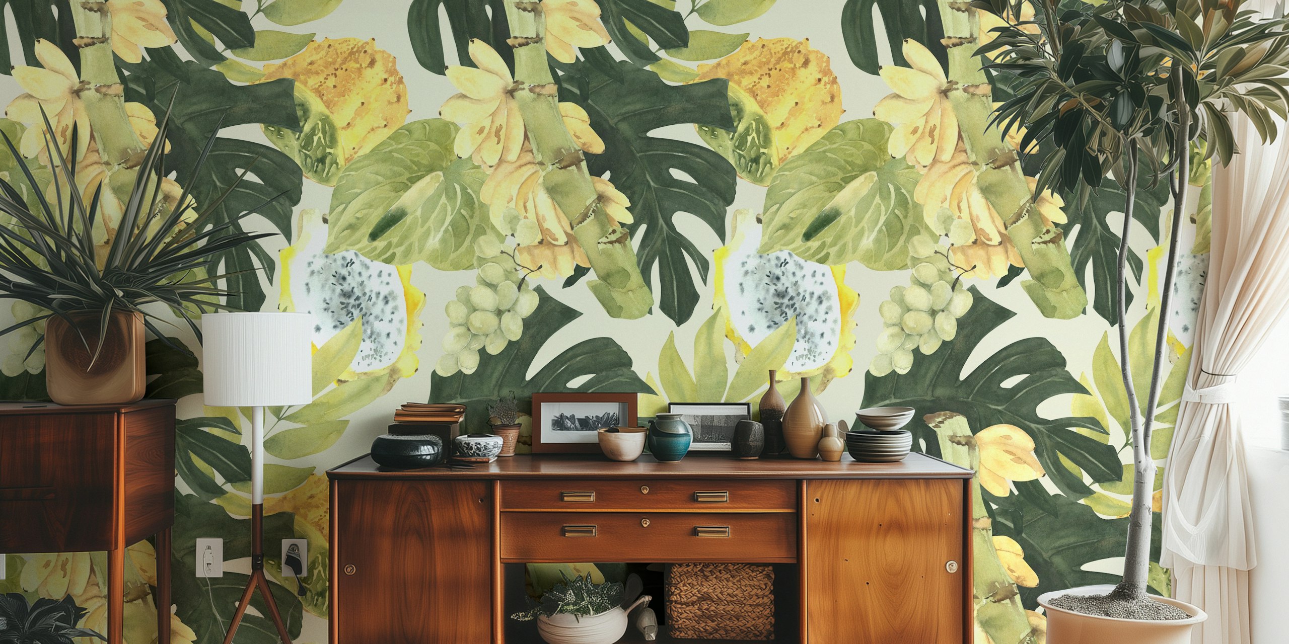 Tapeta Tropical Fruit & Greenery Pattern v místnosti