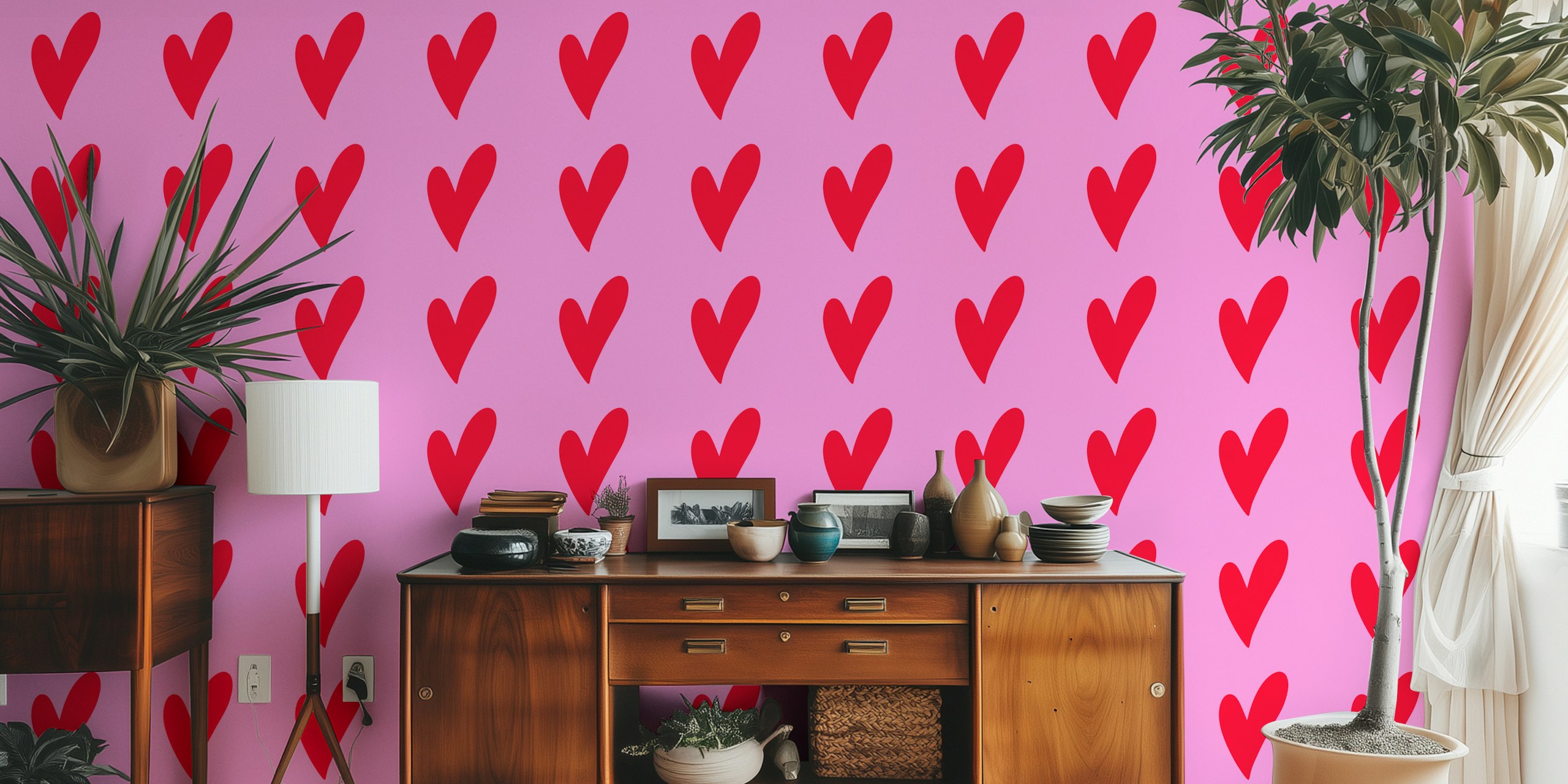 Cute red hearts Tapete in einem Raum