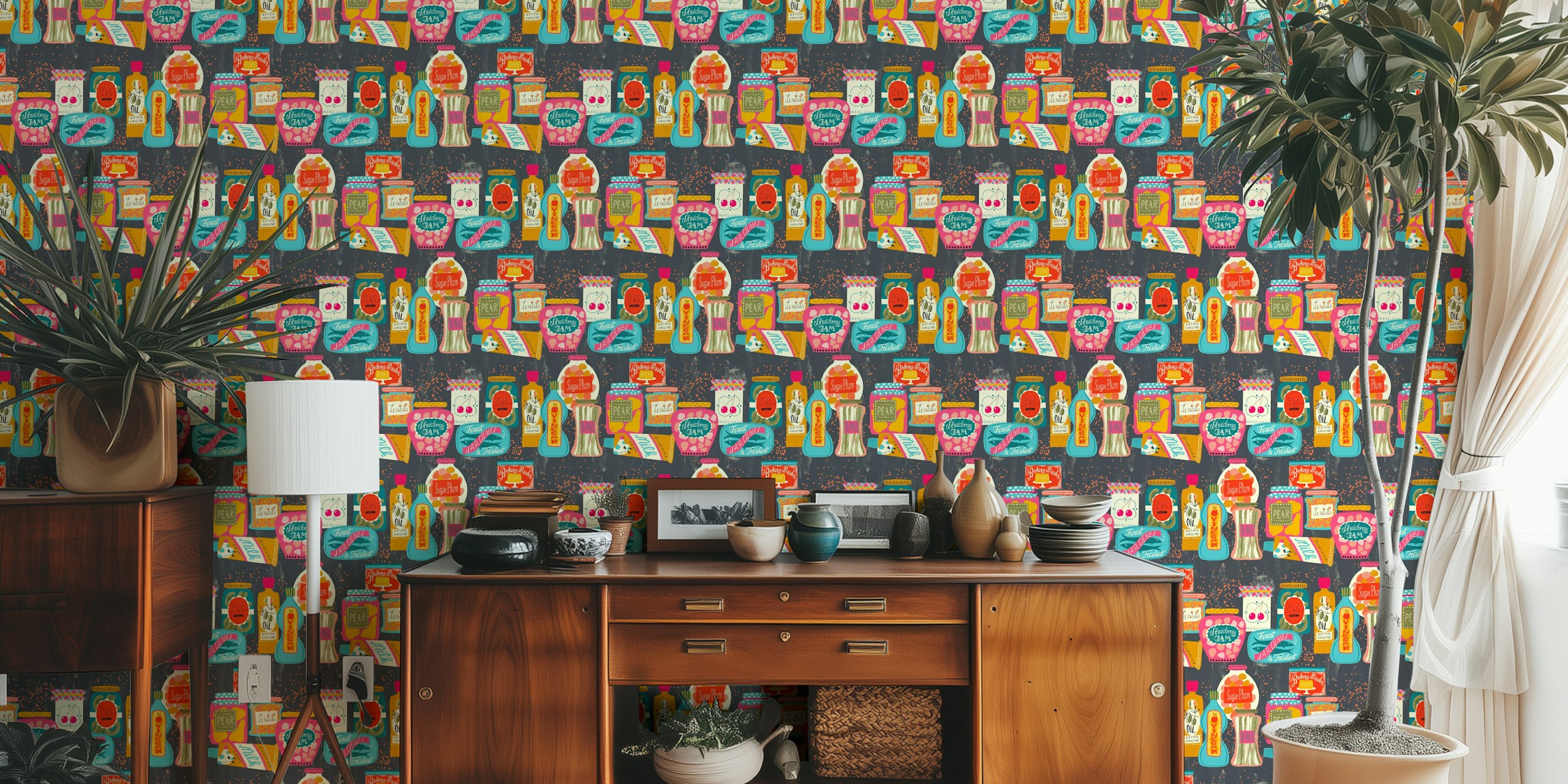 Kolorowa pantry wallpaper w ustawieniu kuchennym