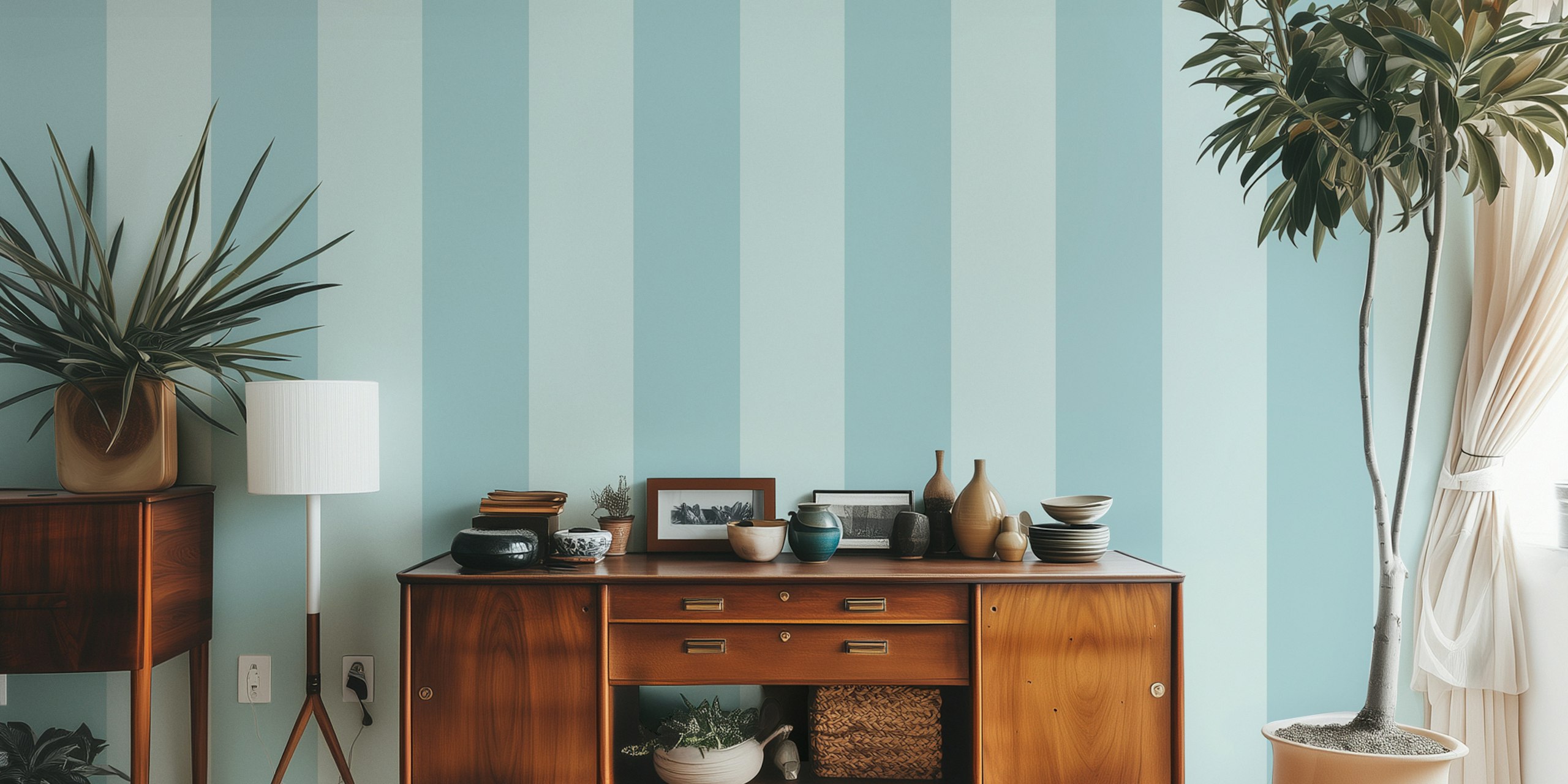 Mint Shades Block Stripes wallpaper in a room