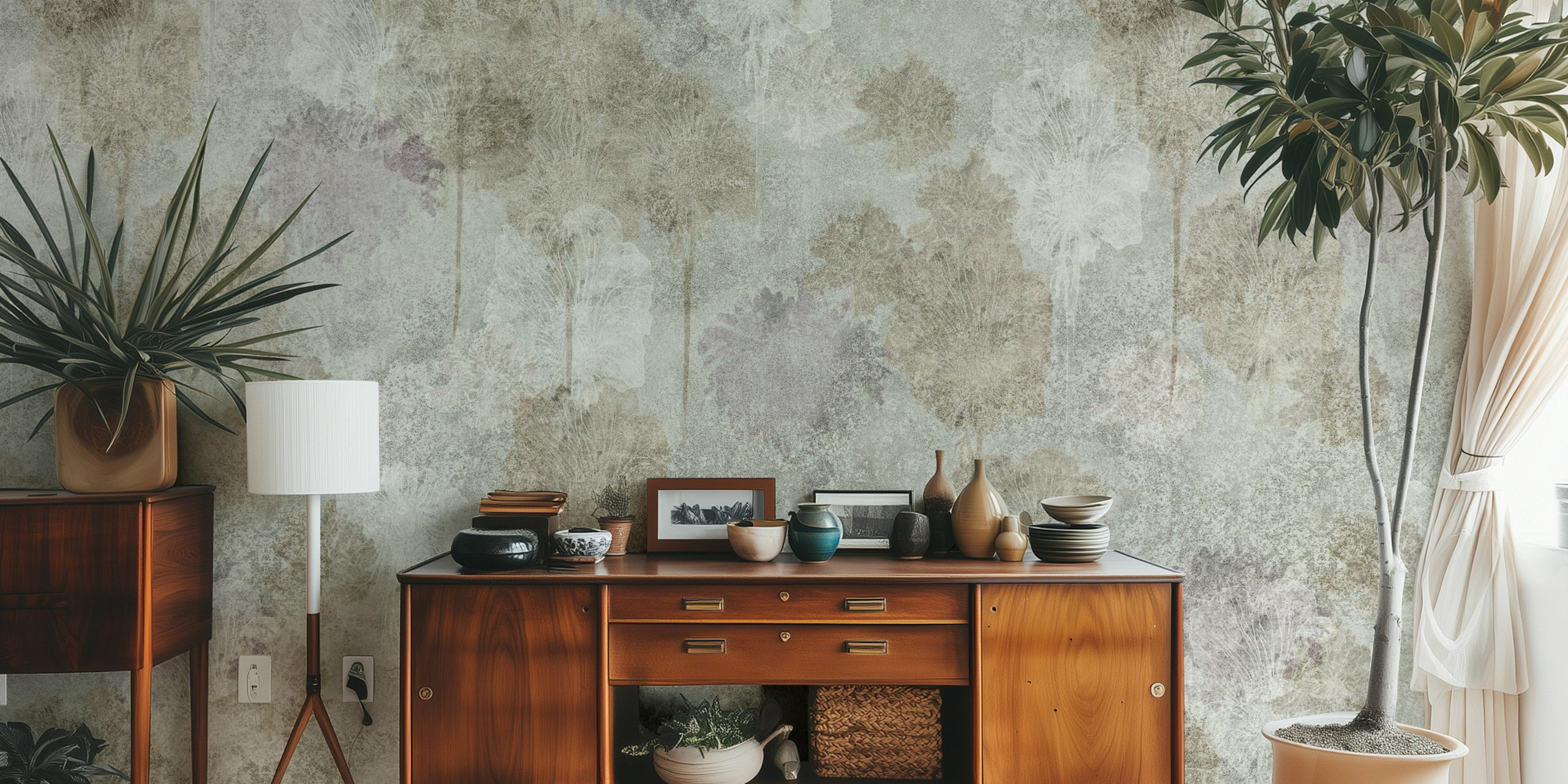 Earthy Leafy Serenity wallpaper in a room setting