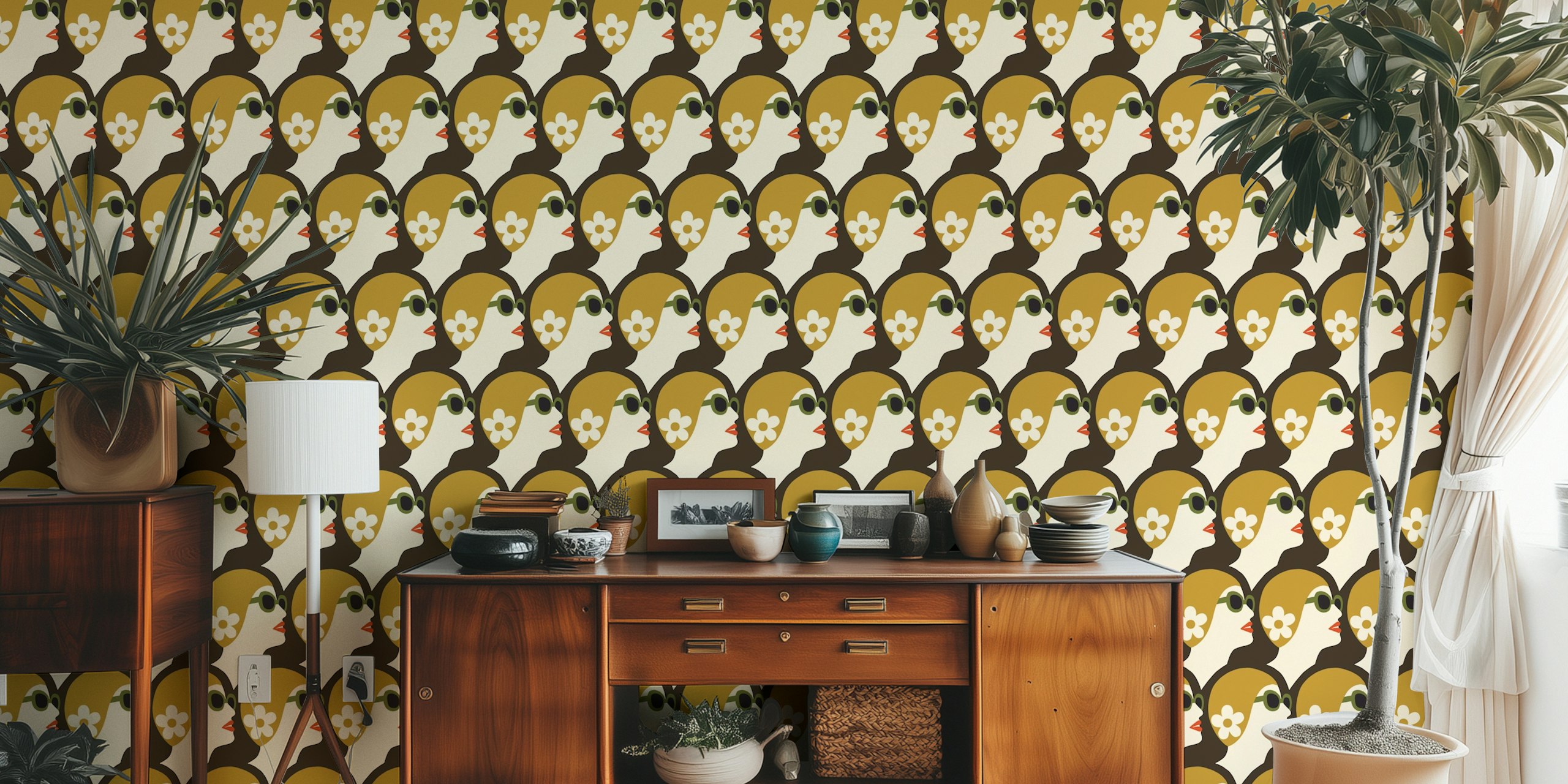 Vintage Sea Swimmers wallpaper in interior setting