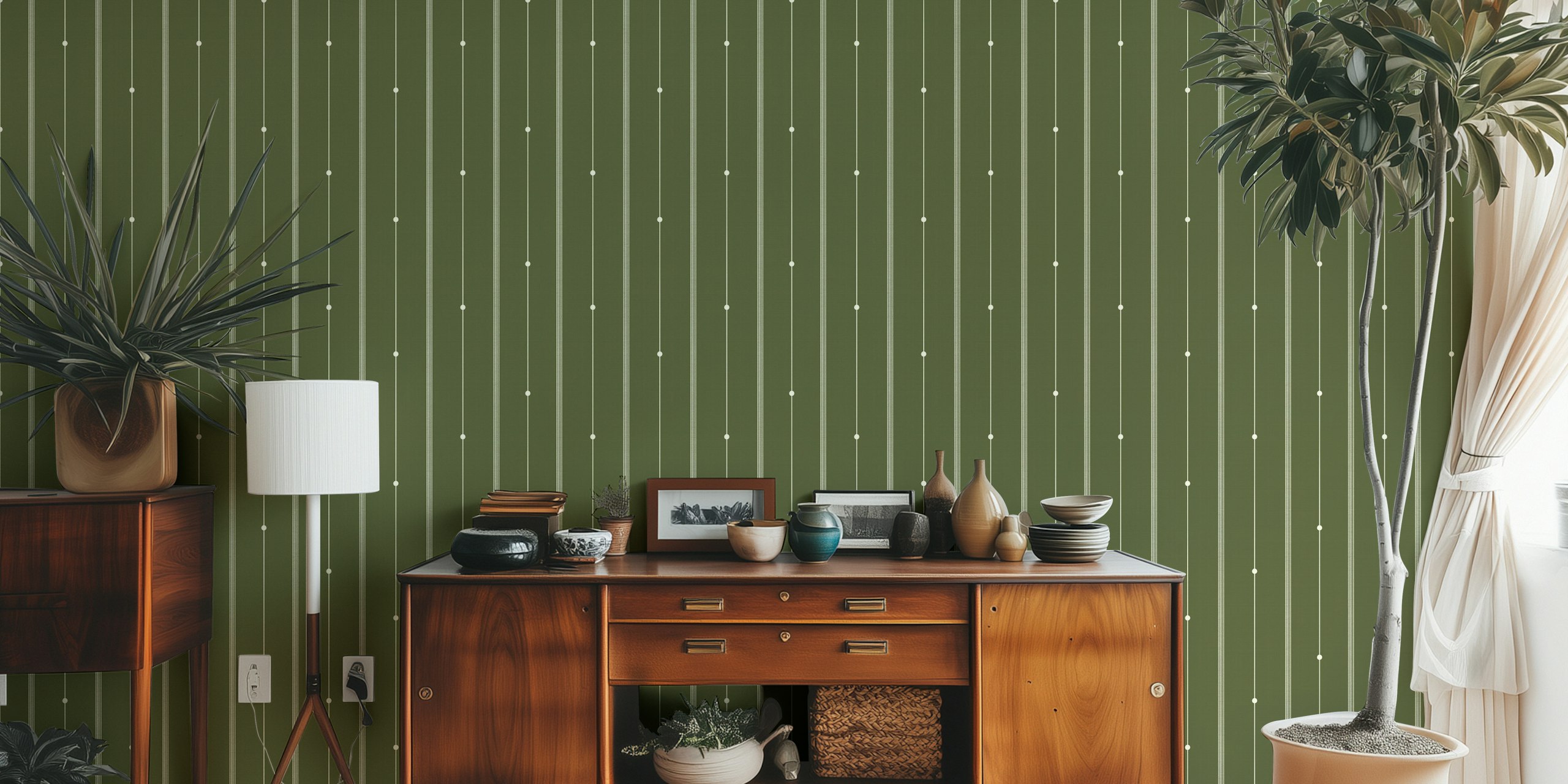 Olive drab striped wallpaper in a room