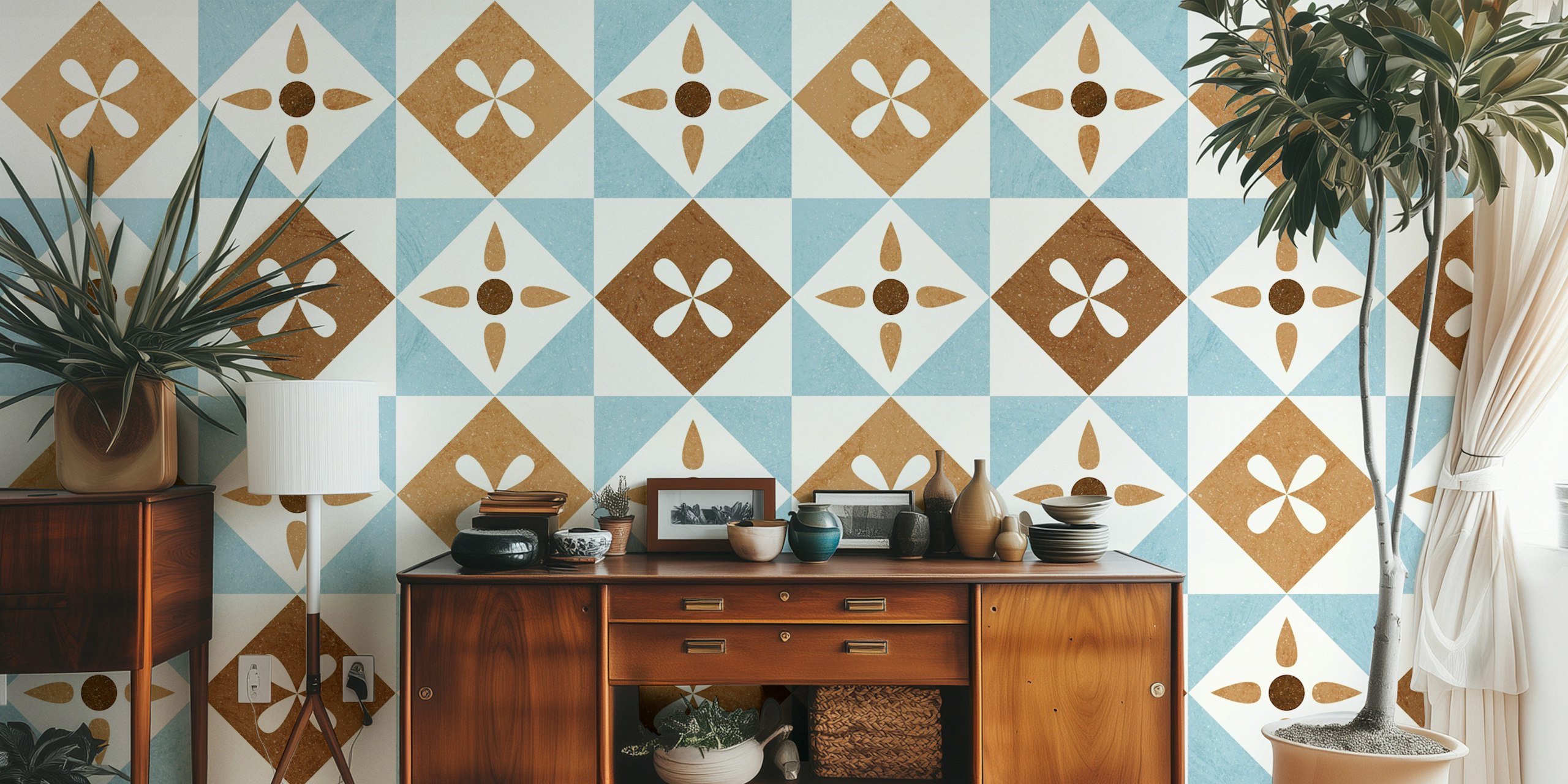 Retro Tile Design wallpaper in a room setting