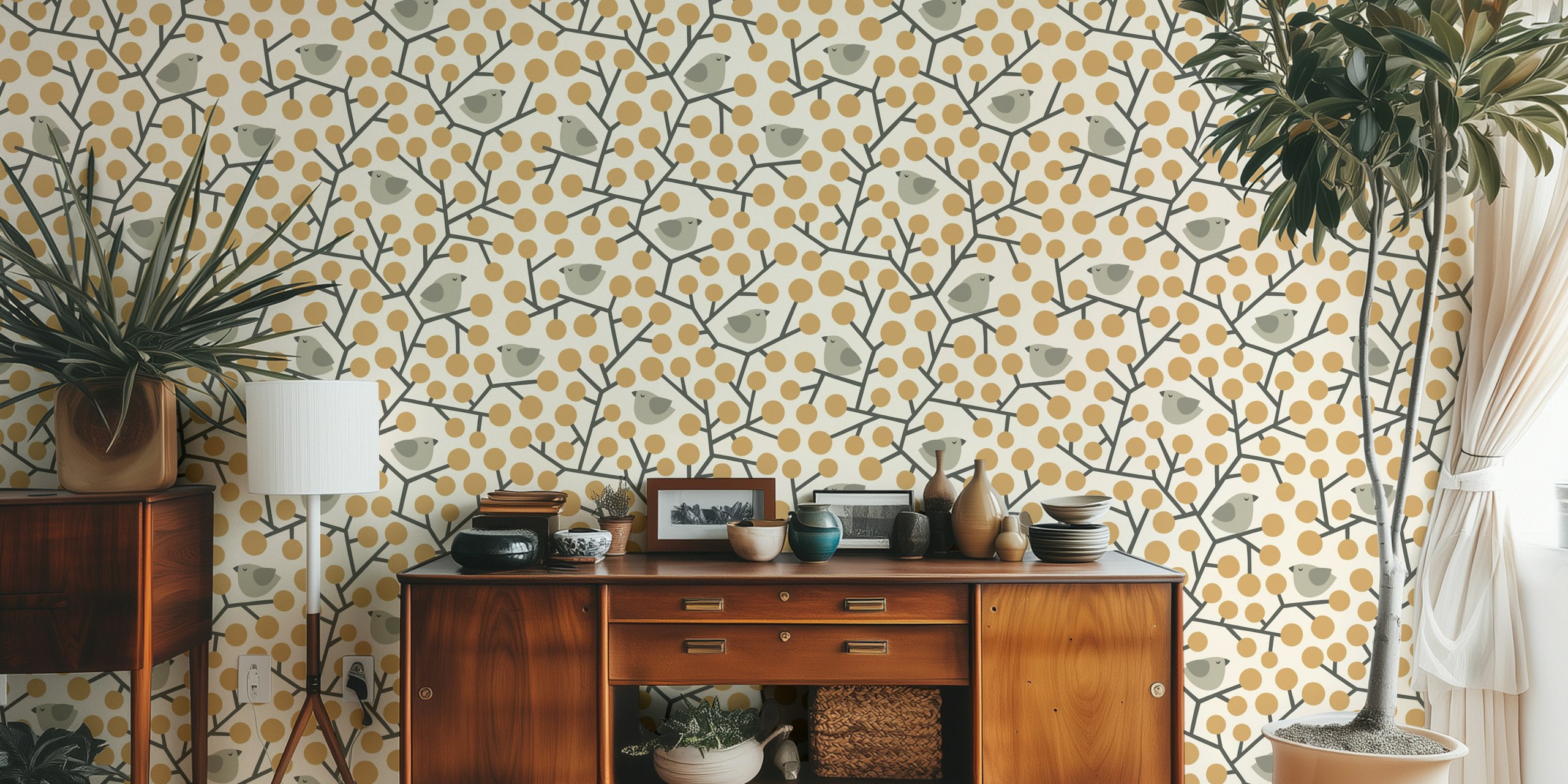 Birds on branches wallpaper design