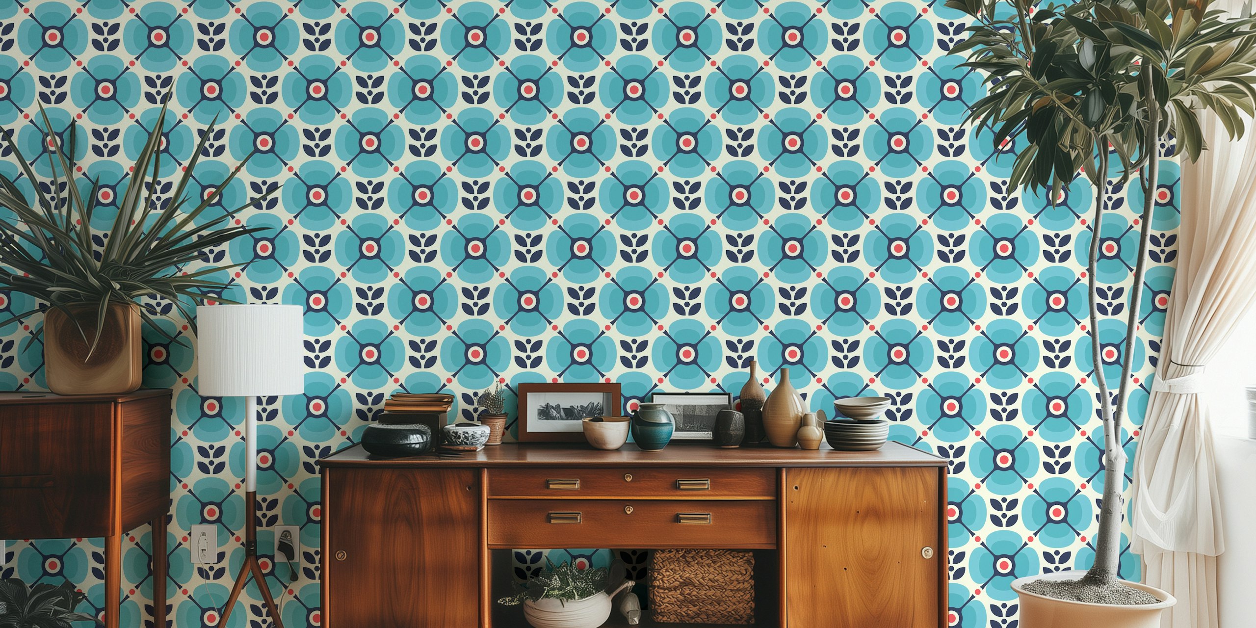 Vintage botanical wallpaper design em azul