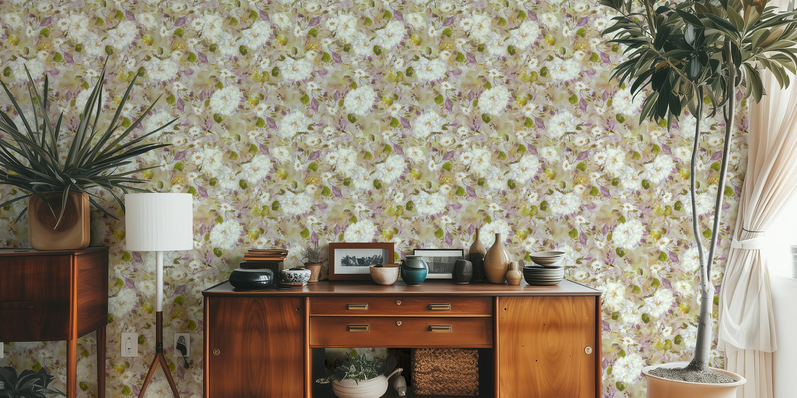 White and lavender flowers on a soft background wallpaper