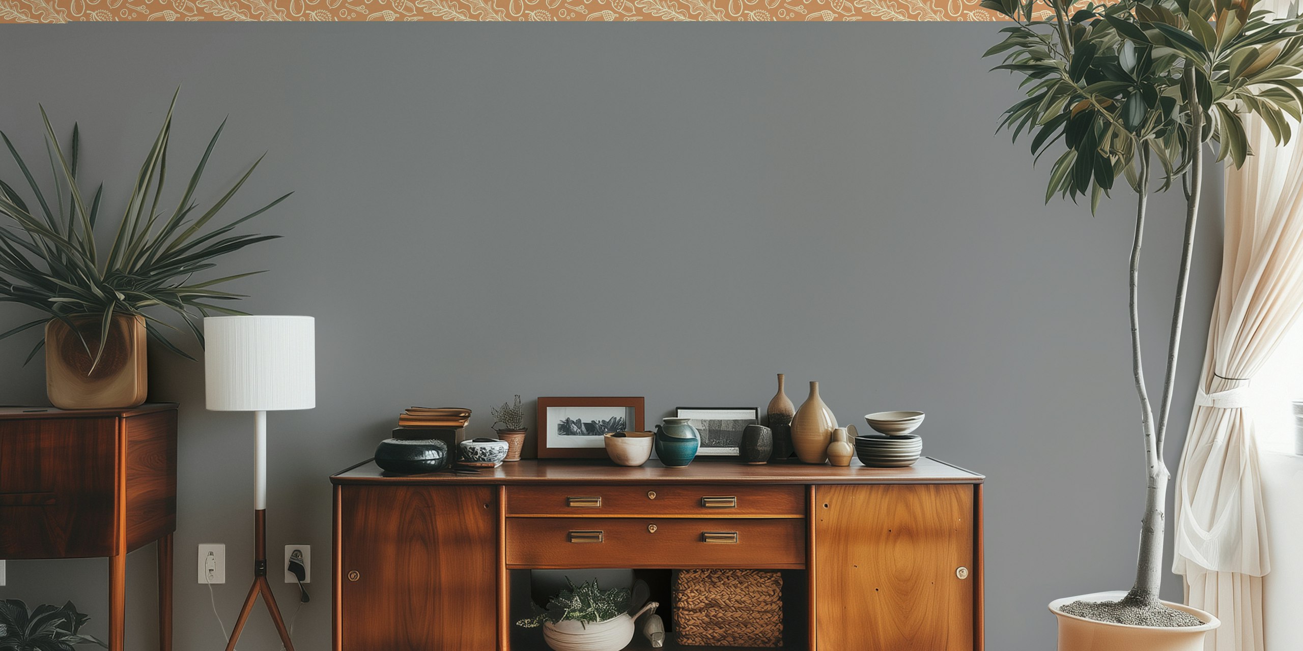 Squirrel and Woodland Foliage wallpaper in a room