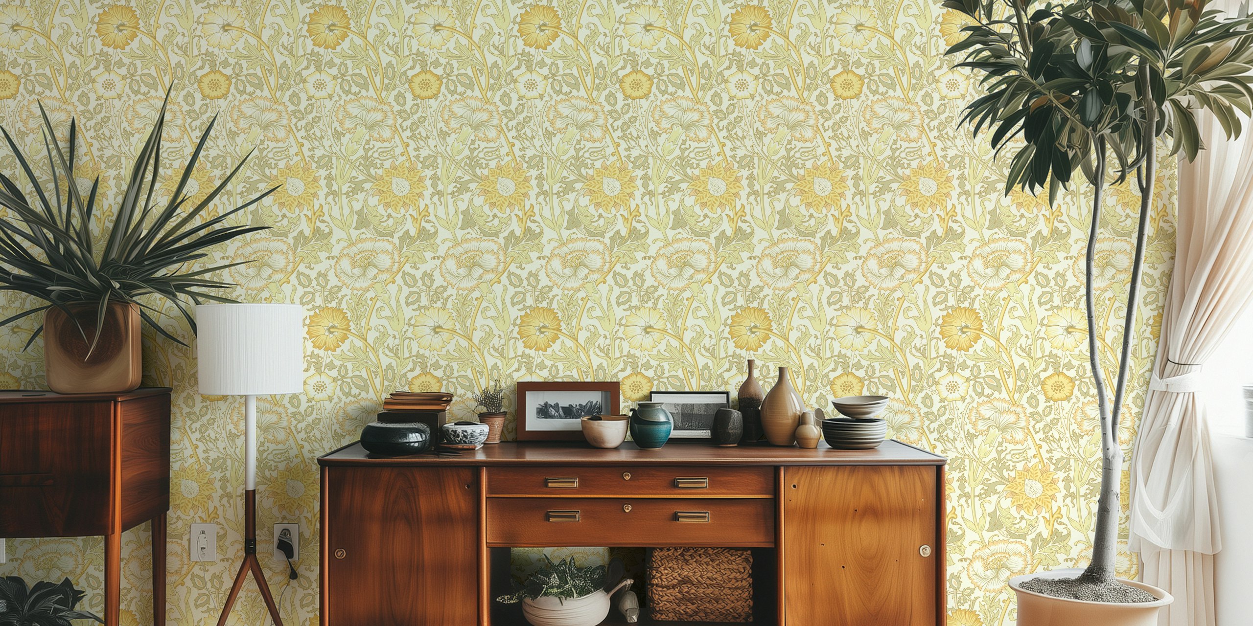 Papel de parede William Morris Pink and Rose 3 em um quarto