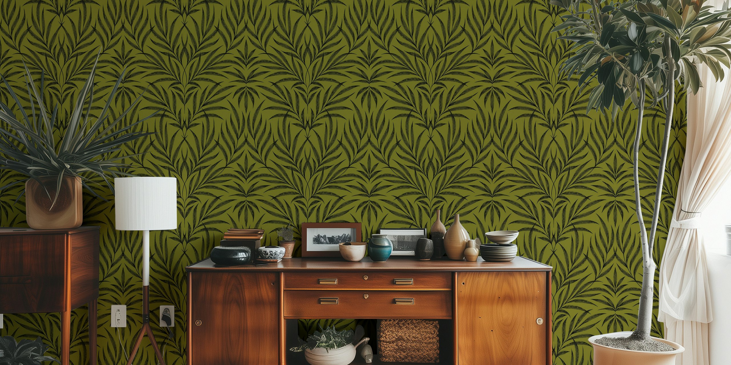 Vintage Luxe Palms green wallpaper design