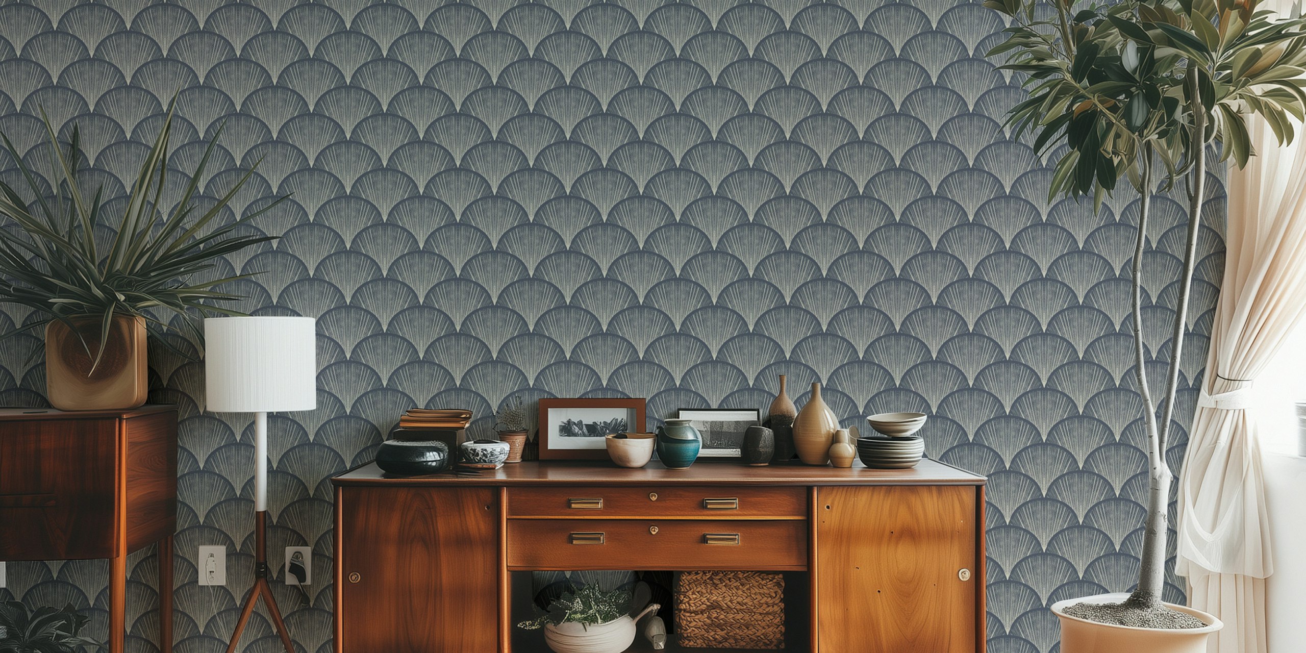 Glamorous scallop shells wallpaper in a room