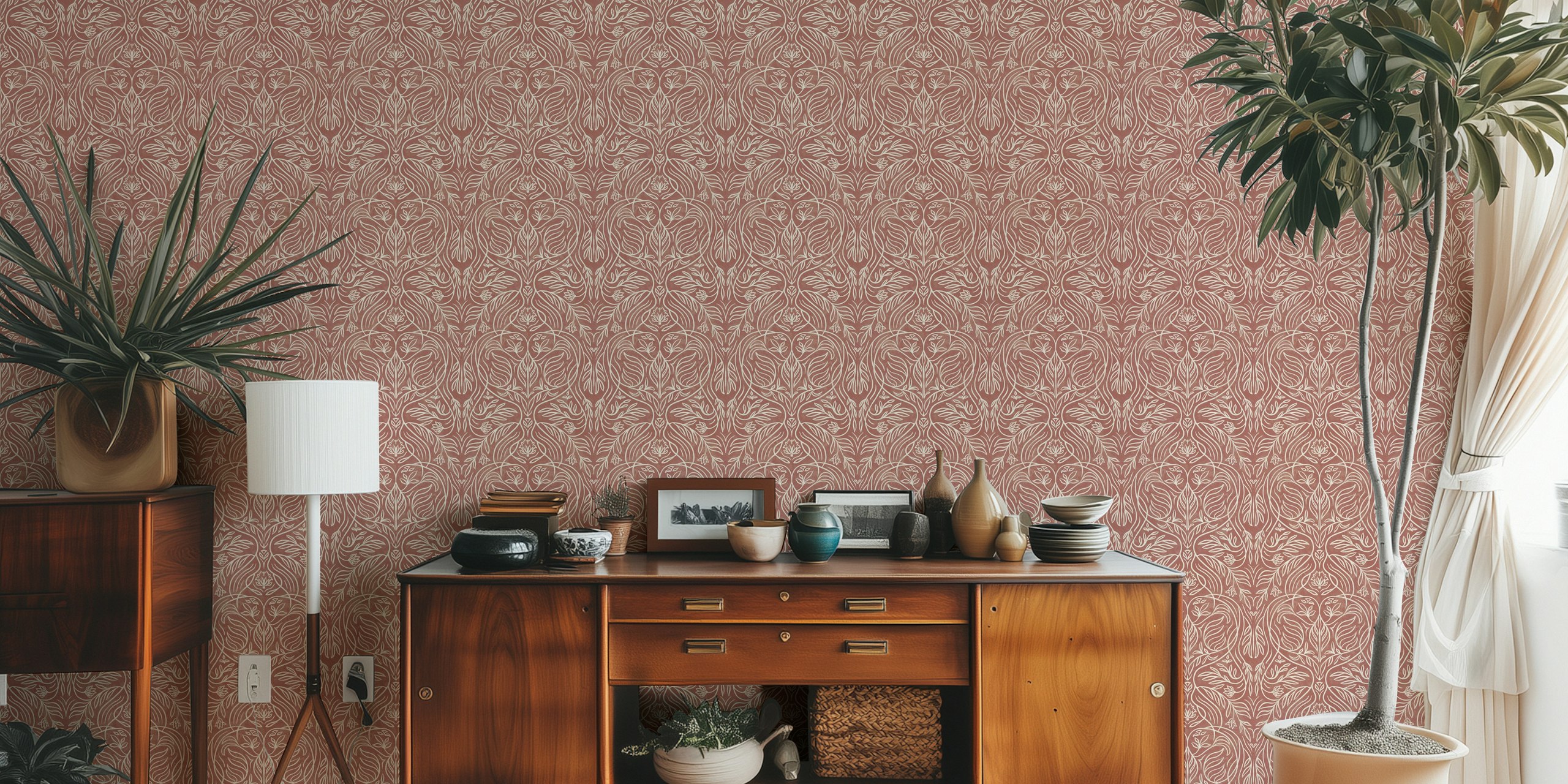 Ταπετσαρία Antique British Damask Floral στο δωμάτιο