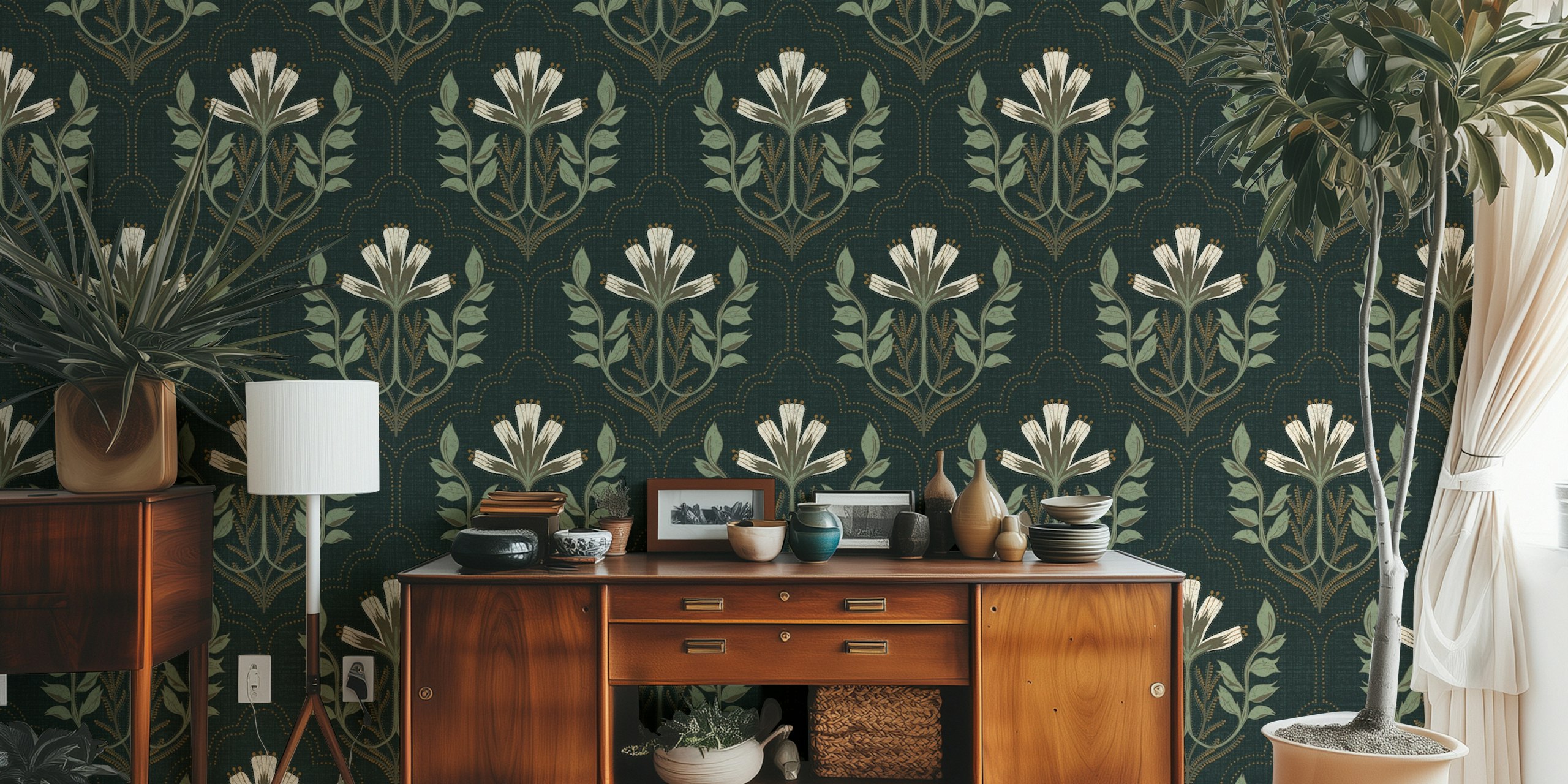 Evergreen Heritage wallpaper in a room setting