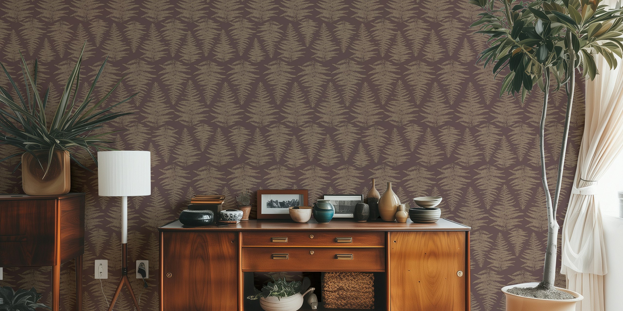 Vintage fern wallpaper in einem Raum