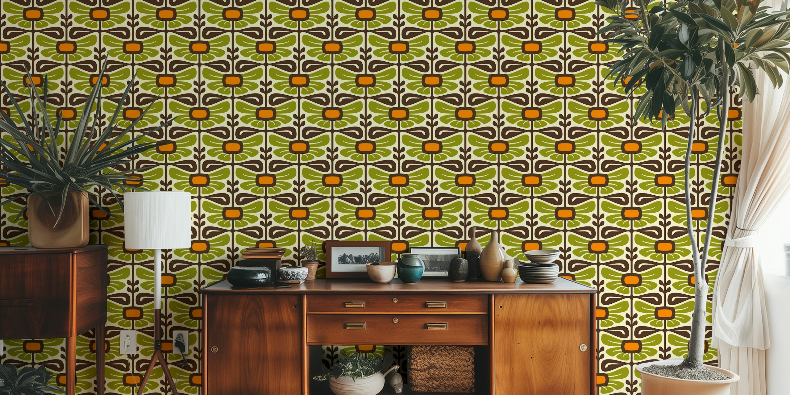 Vintage floral wallpaper design in a room