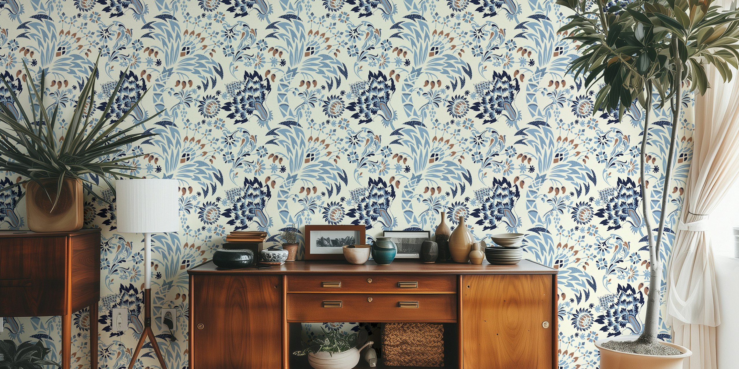 Garden Reverie Mocha Mousse blue tapetdesign