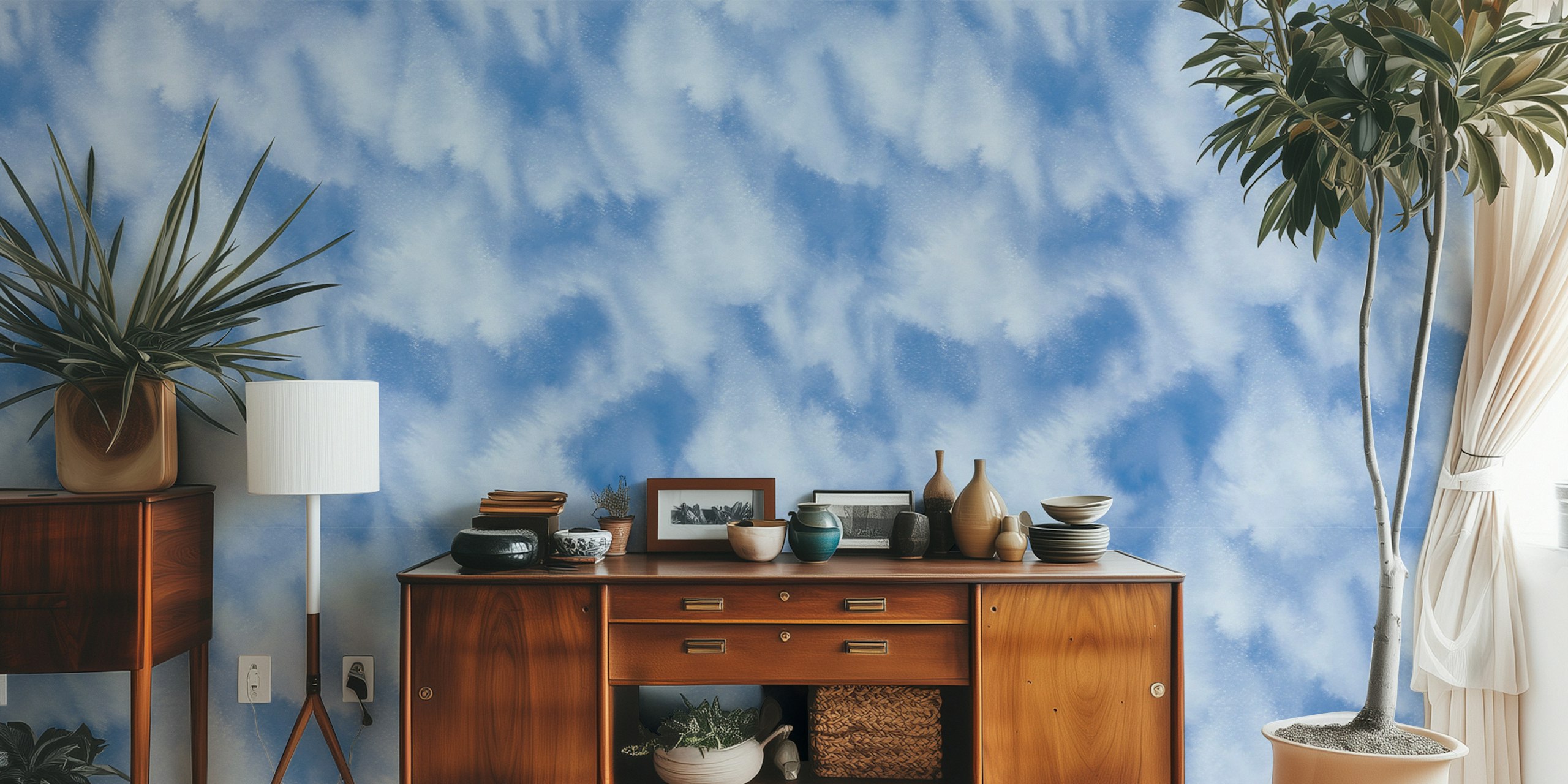 Tranquil blue hues wallpaper in a room