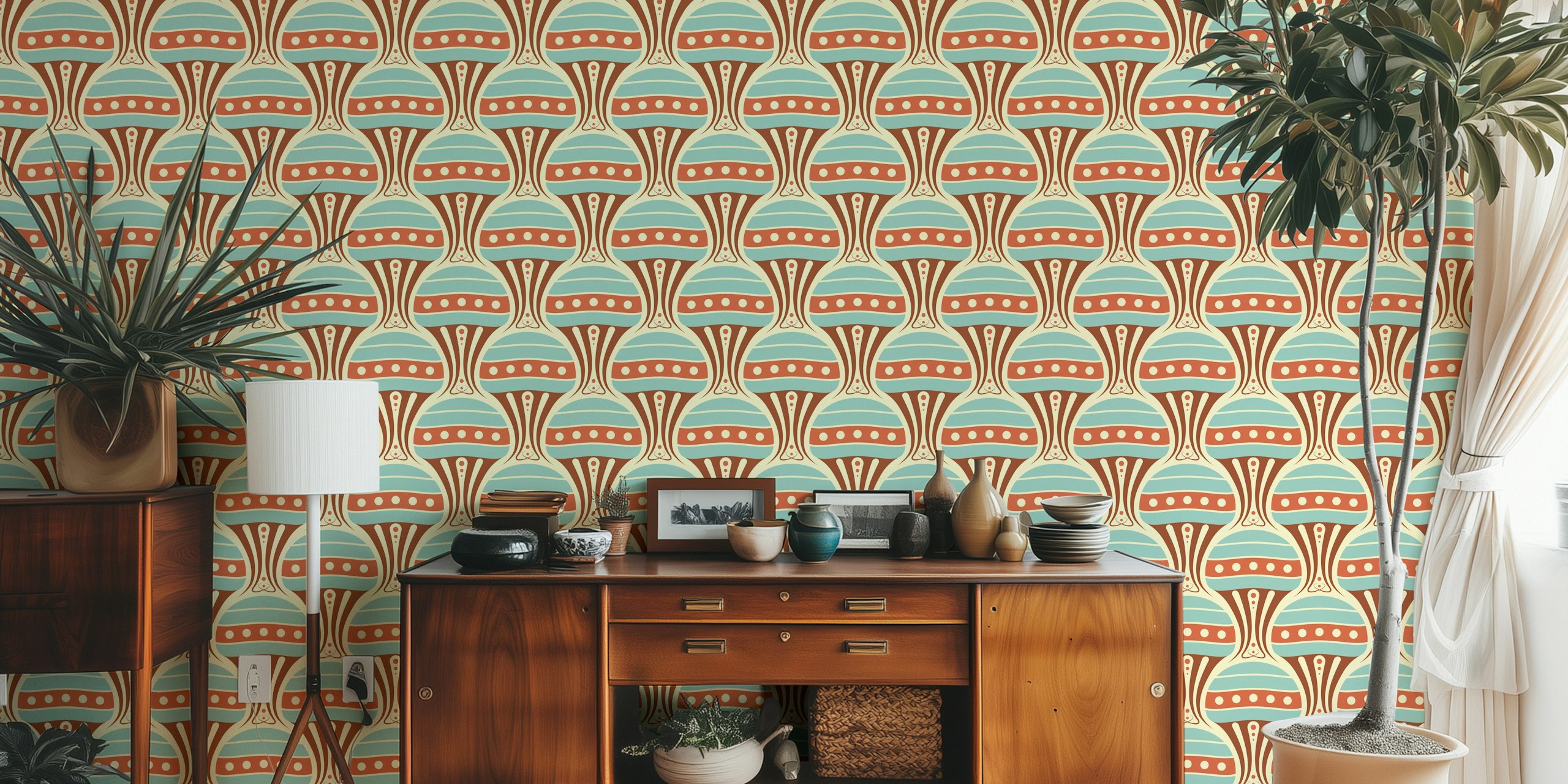 Vintage Jellyfish Harmony red turquoise wallpaper