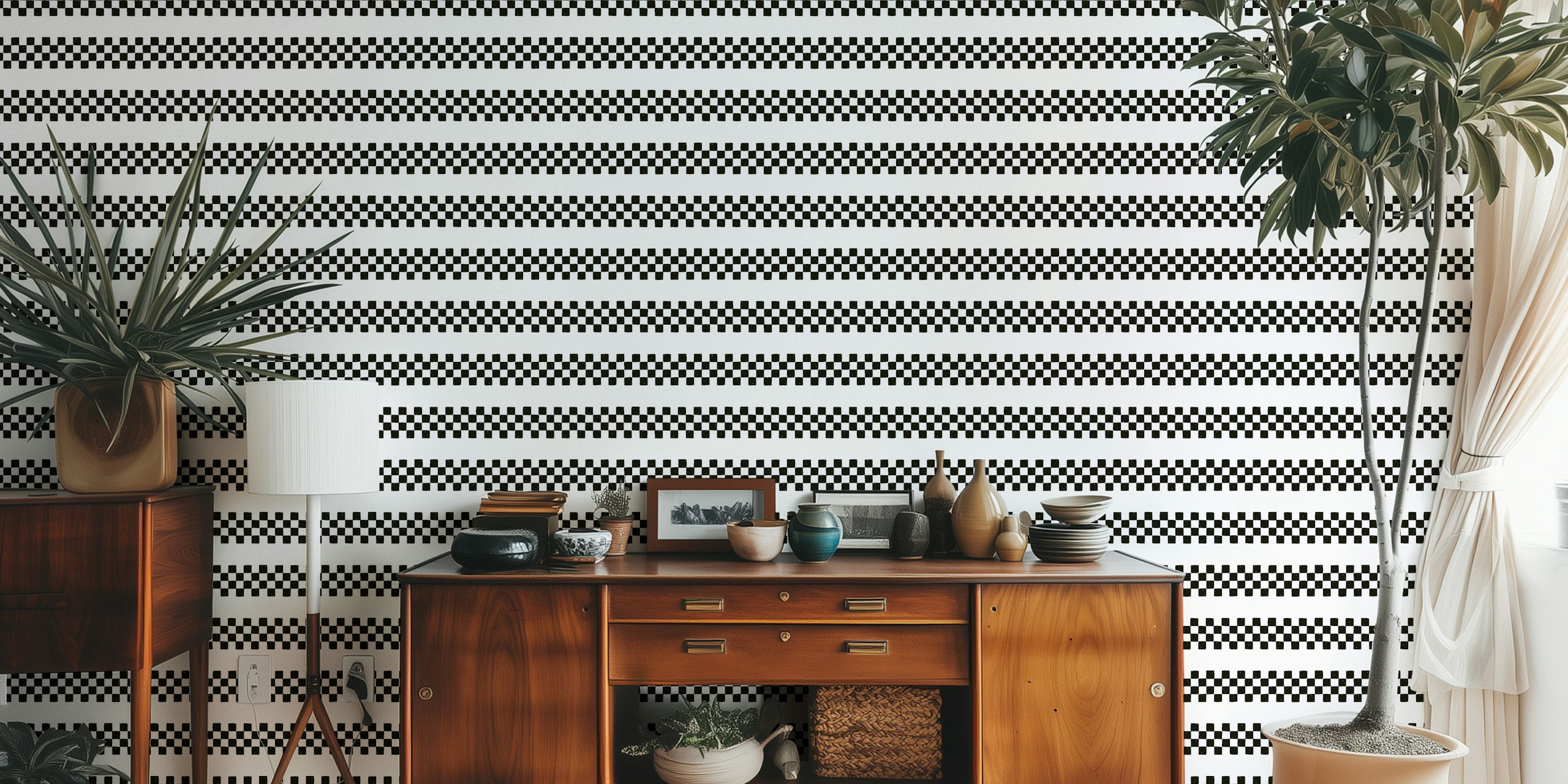 Black and white checkered stripes pattern wallpaper
