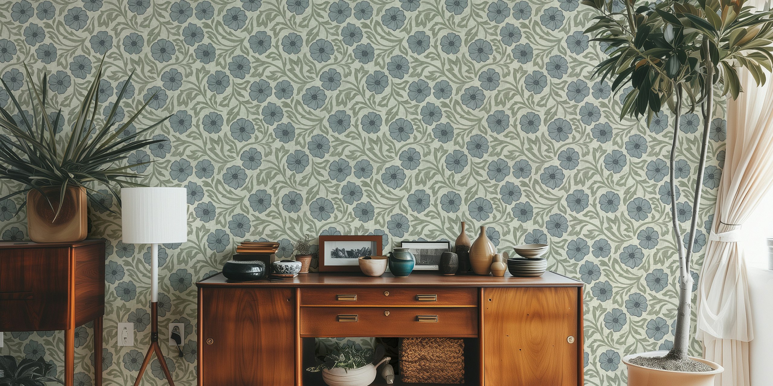 Papier peint Linen Texture Florals dans une pièce