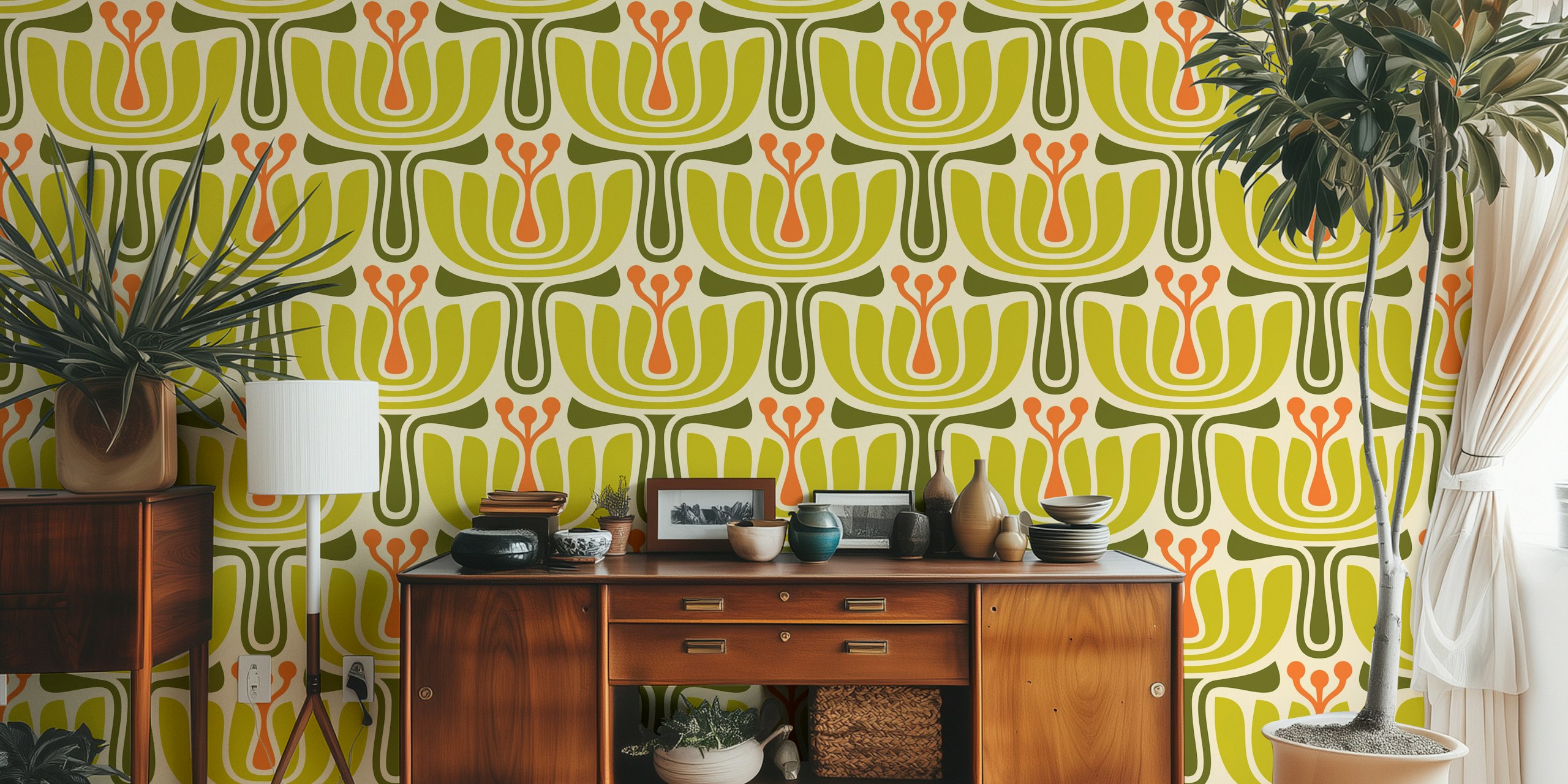 Vintage Petal Charm wallpaper w pokoju
