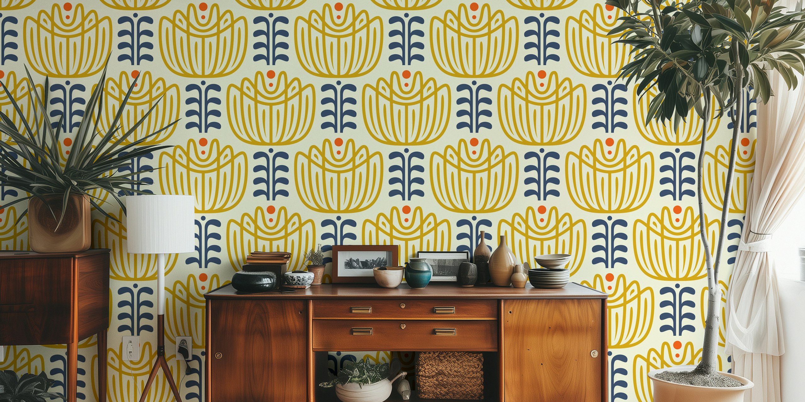 Tulip Inspired Elegance wallpaper en una habitación