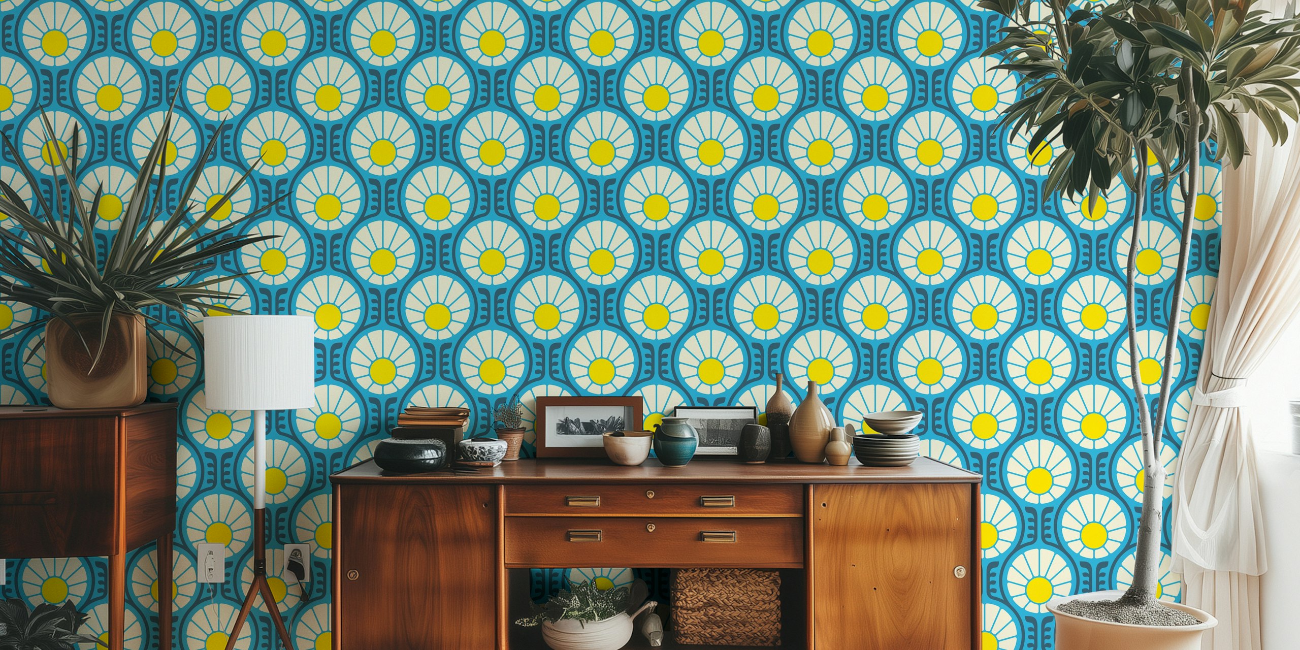 Retro Daisy Delight wallpaper in a room