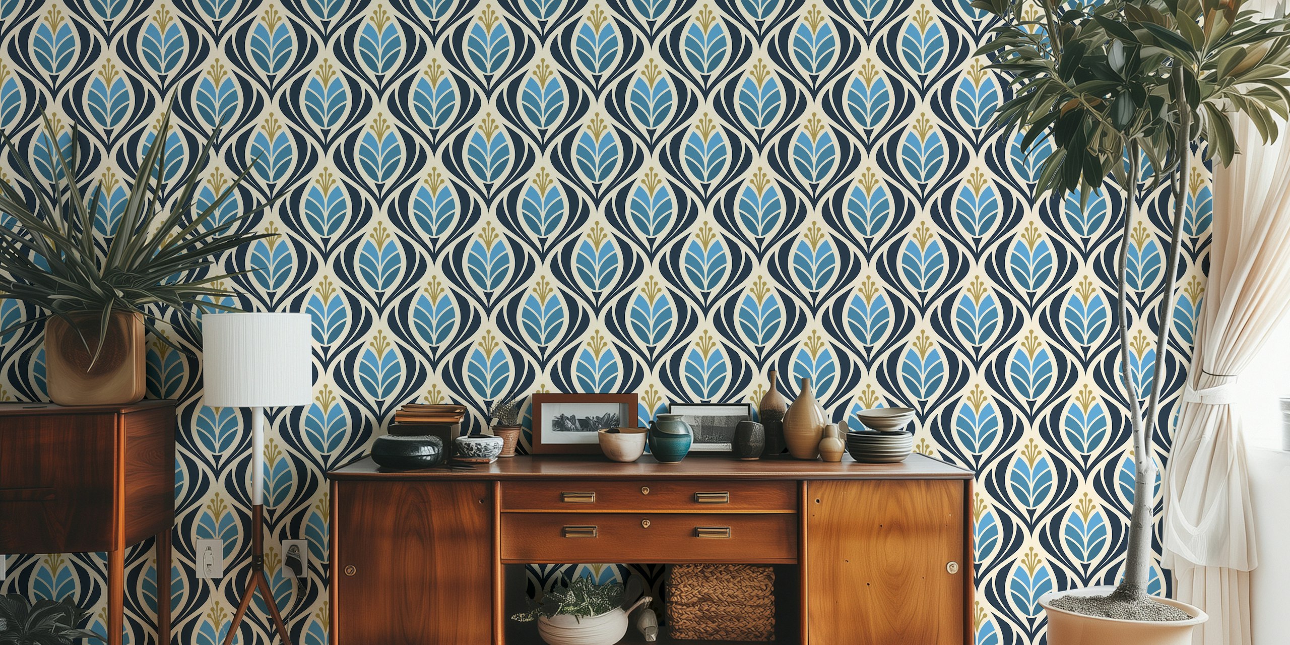 Bold Retro Tulip Blossoms wallpaper in a room