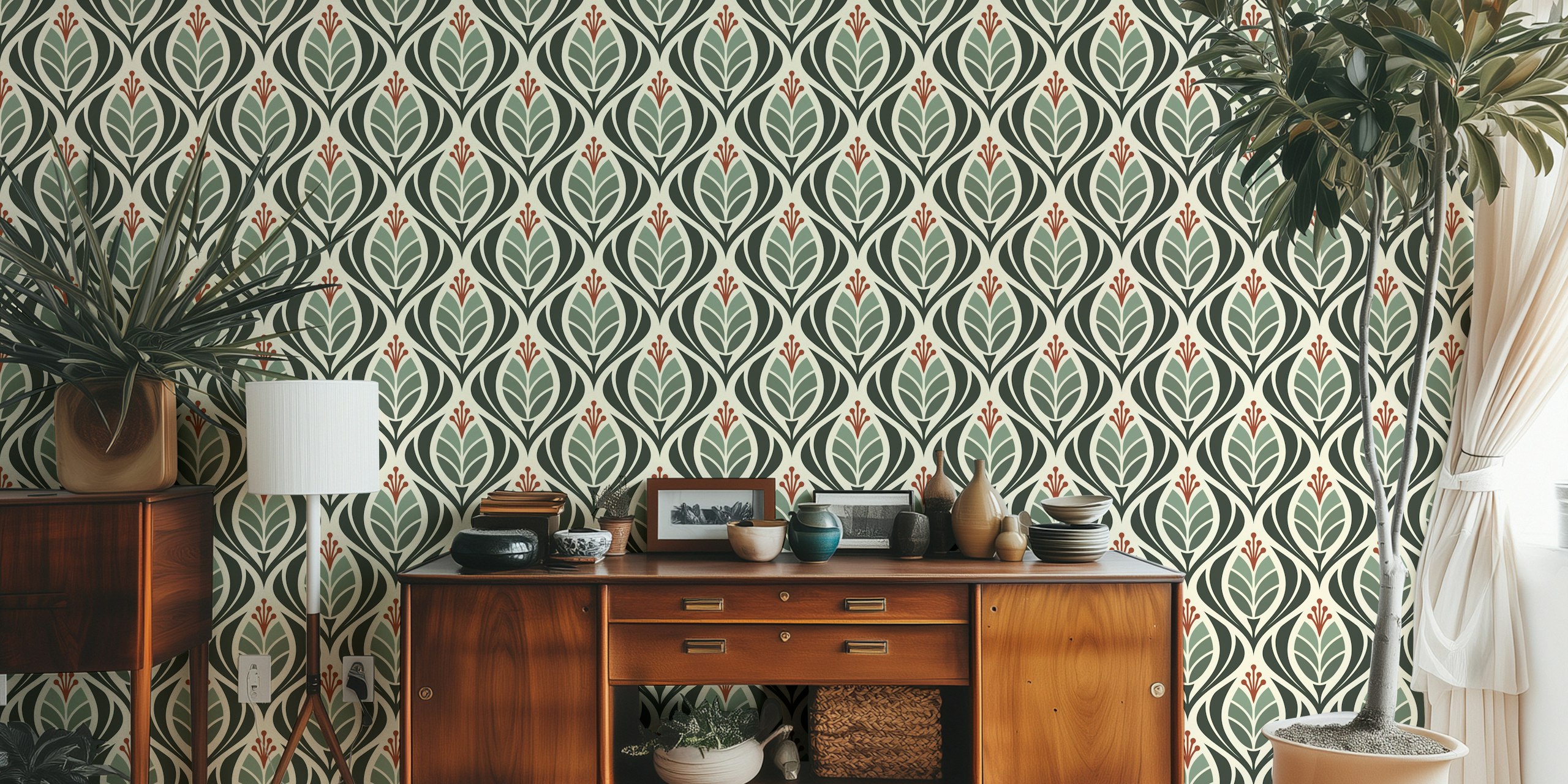 Bold Retro Tulip Blossoms wallpaper huoneessa