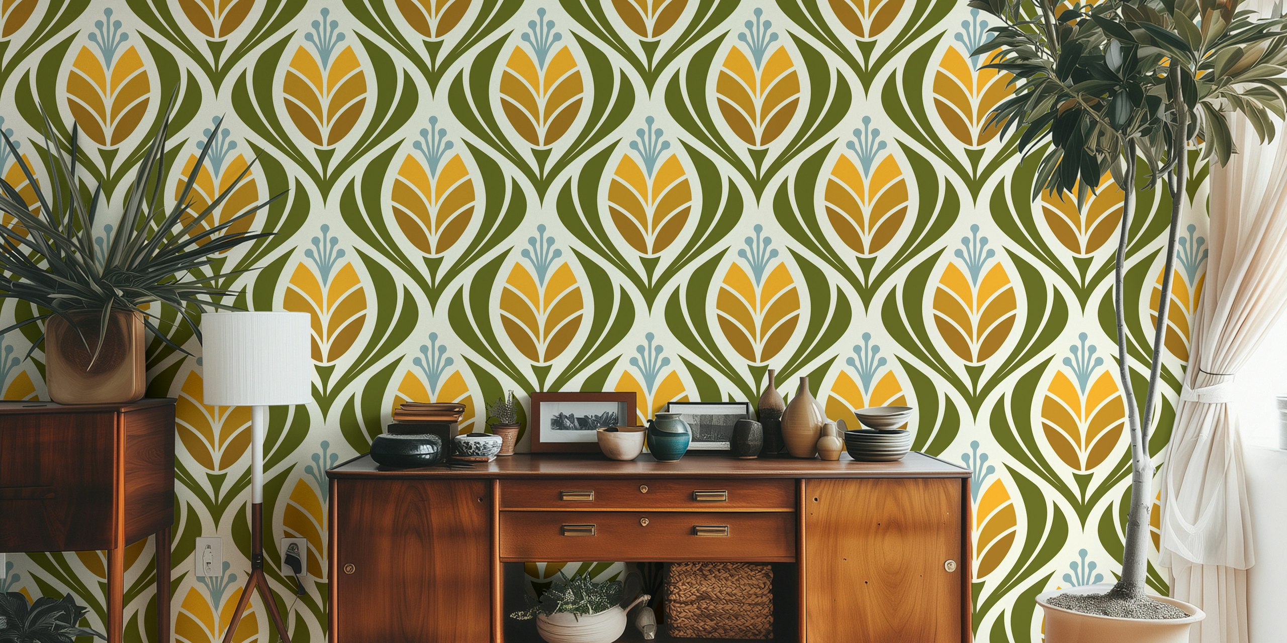 Bold Retro Tulip Blossoms in Yellow - S in einem Raum